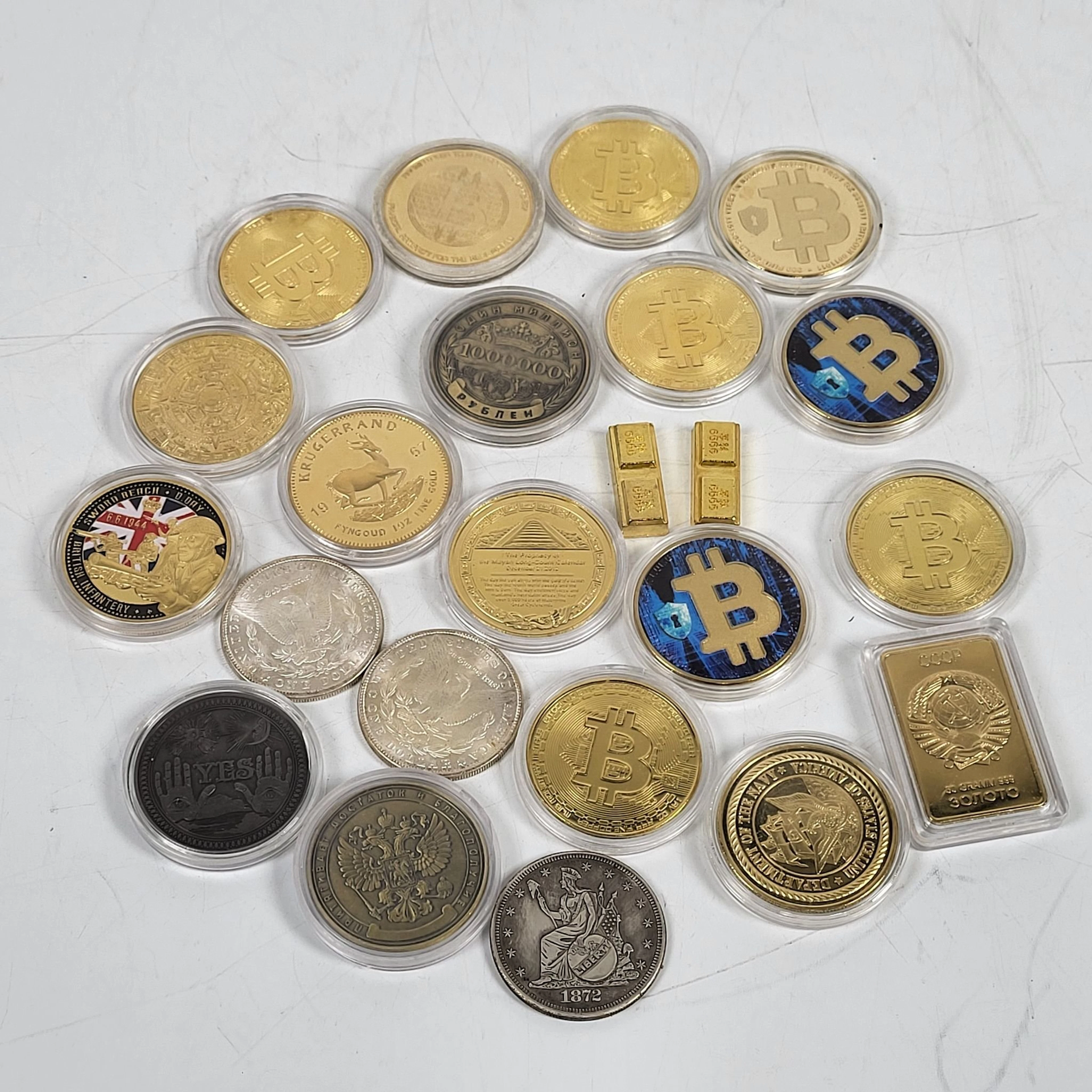 Parti samlarmynt - BitCoin samlarmynt - Amerikanska dollar m.m