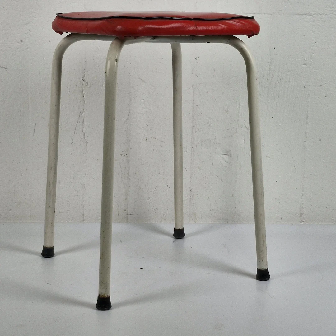 Pall i metall med klädd sits - Metallpall - 1950-tal - Vintage