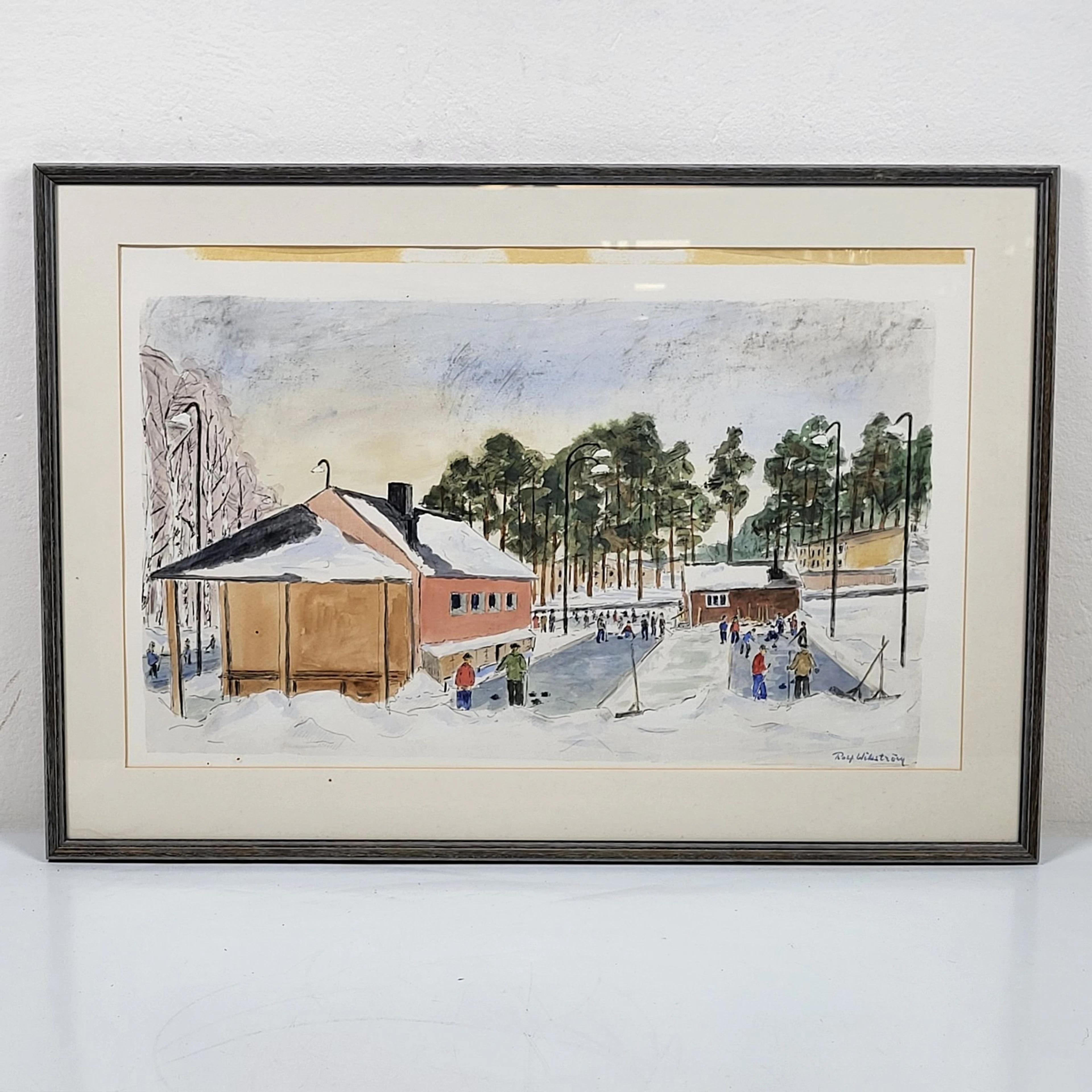 Rolf Wikström - Inglasad akvarellmålning - Tavla - Brunflo skola