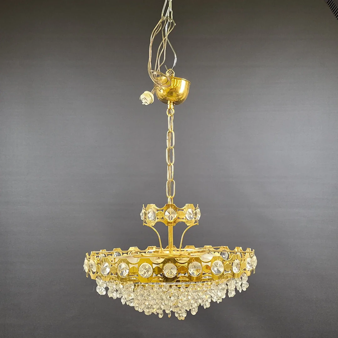 Taklampa i mässing med prismor - Lampa - 1900-tal