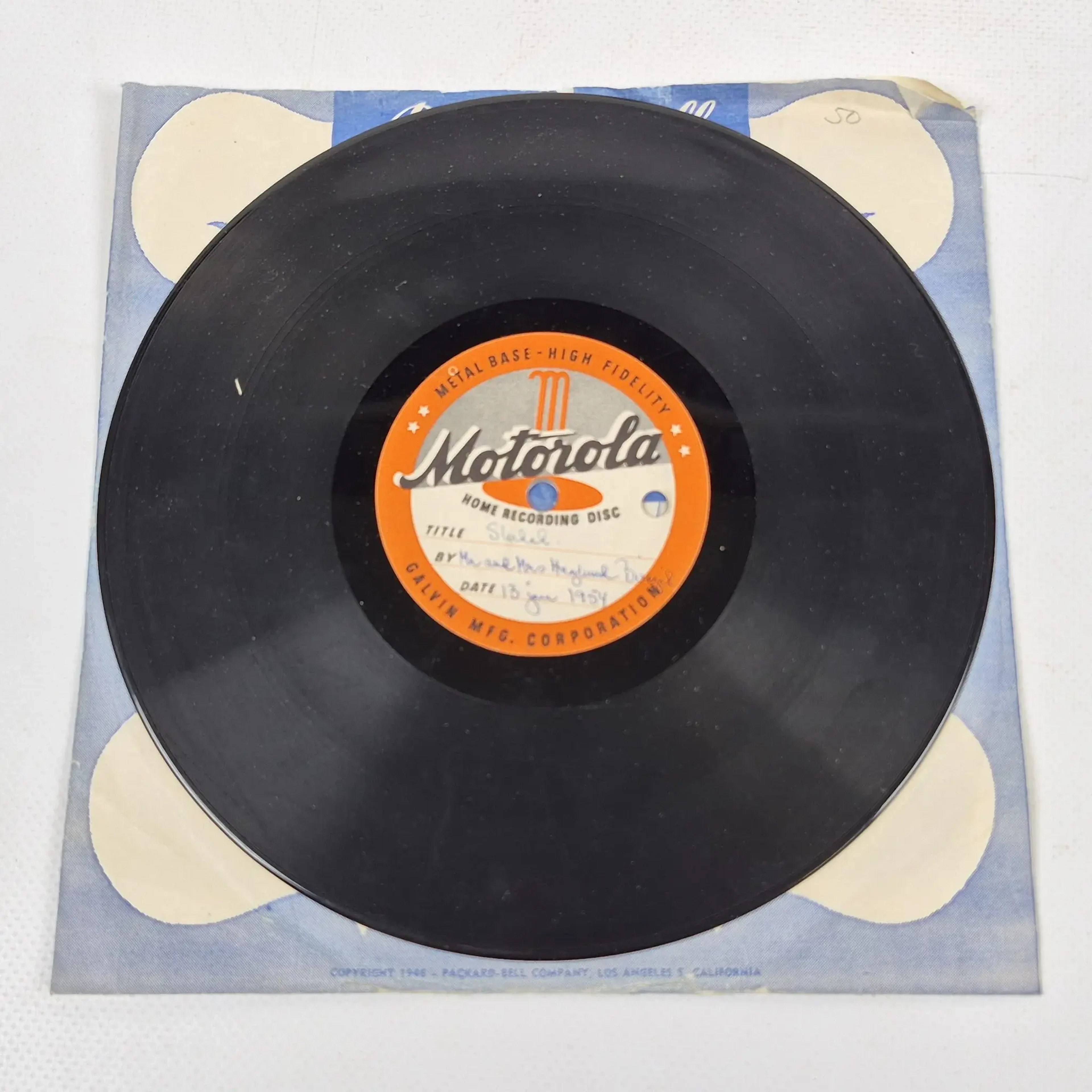 Motorola Home Recording Disc - "Slutet" av Mr & Mrs Haglund - 1954