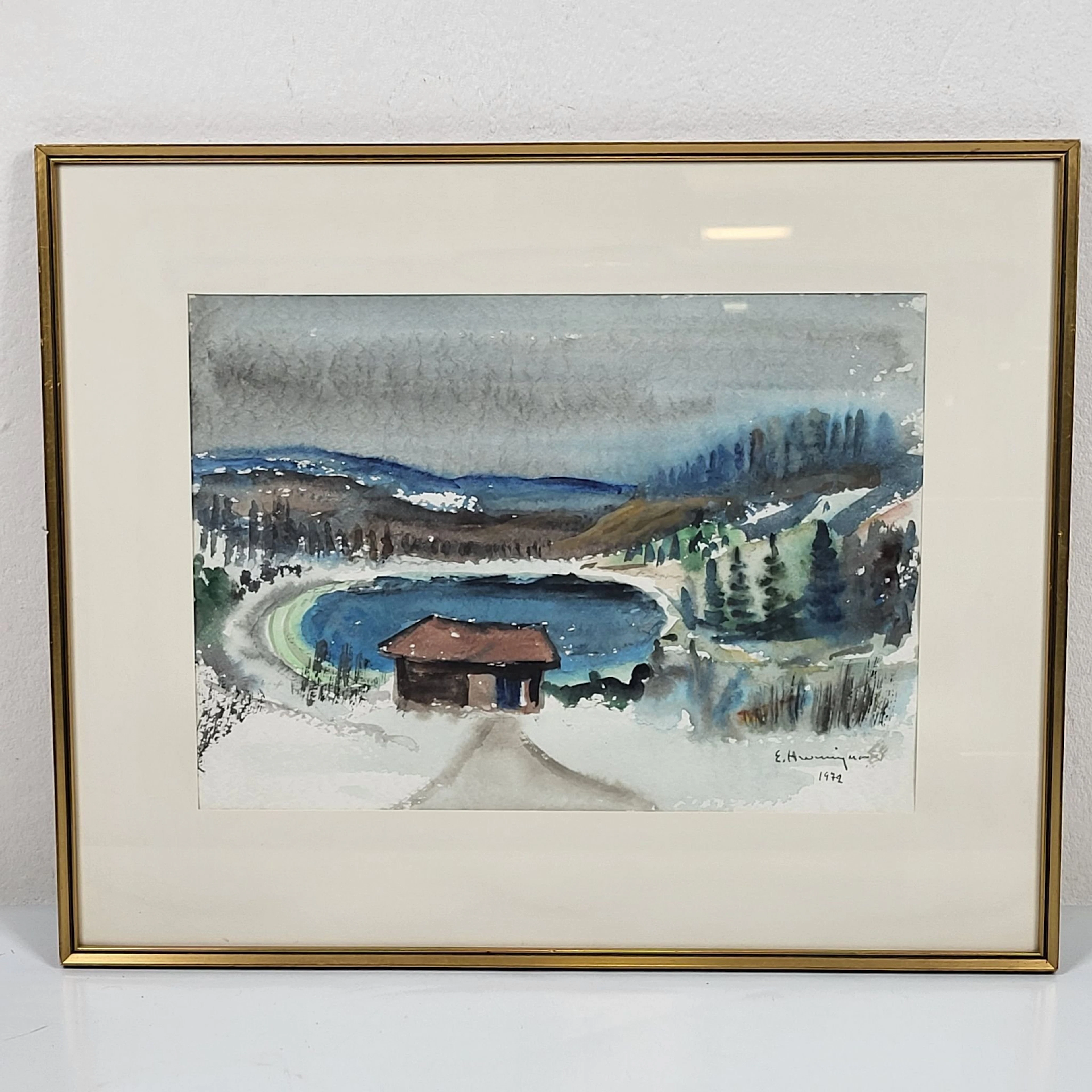 Erik Hemingsson - Inglasad akvarell - Signerad - 1972 - Jämtland