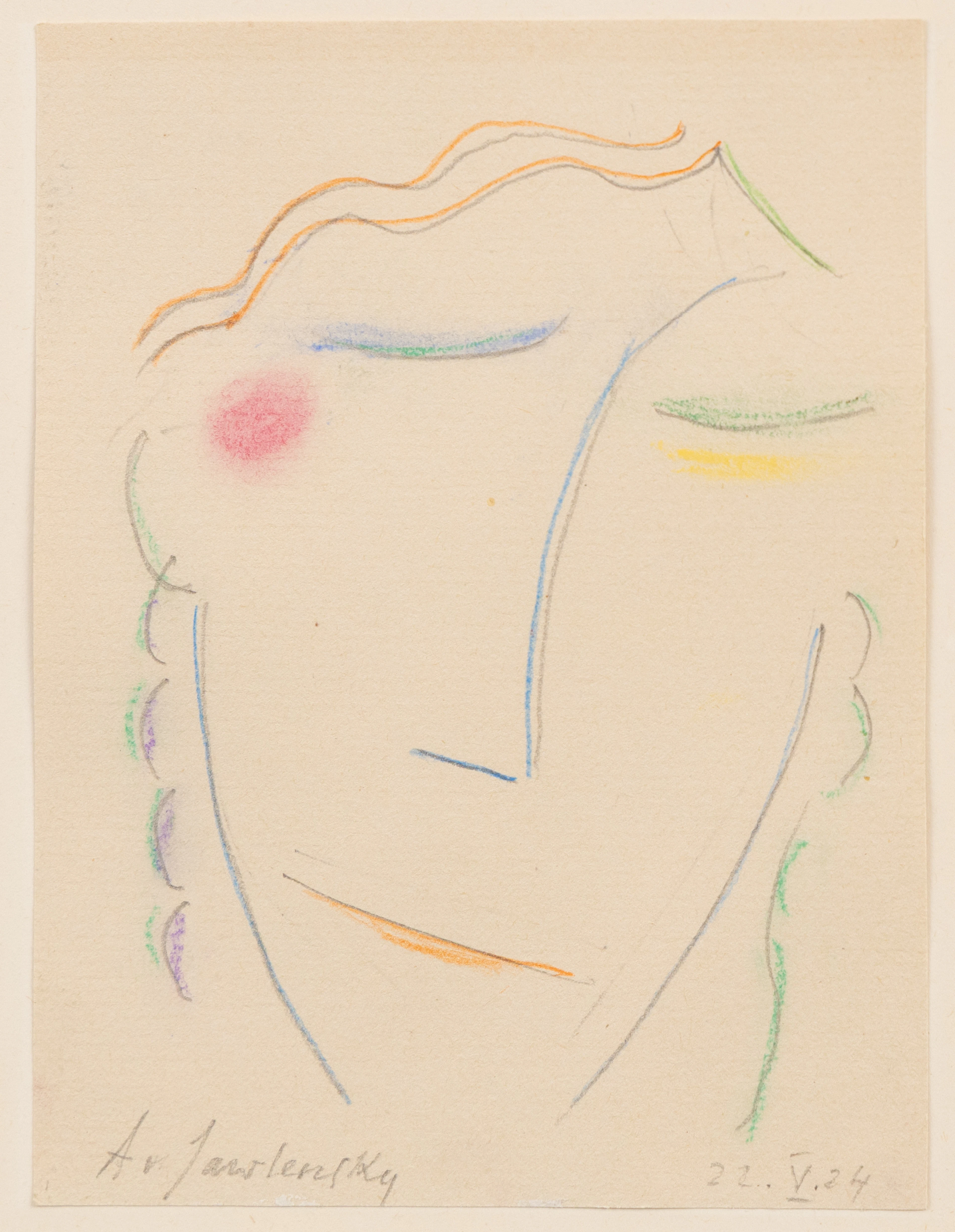 ALEXEJ VON JAWLENSKY (RYSSLAND 1864-1941). Ansikte, blandteknik, signerad