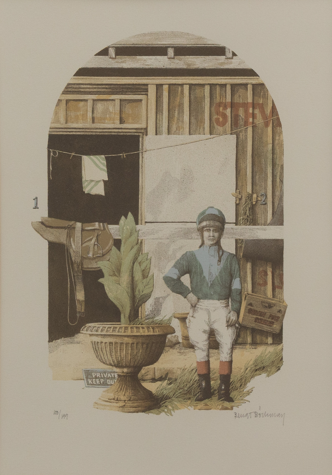 BENGT BÖCKMAN. Ryttare, litografi nr 100/199, signerad.