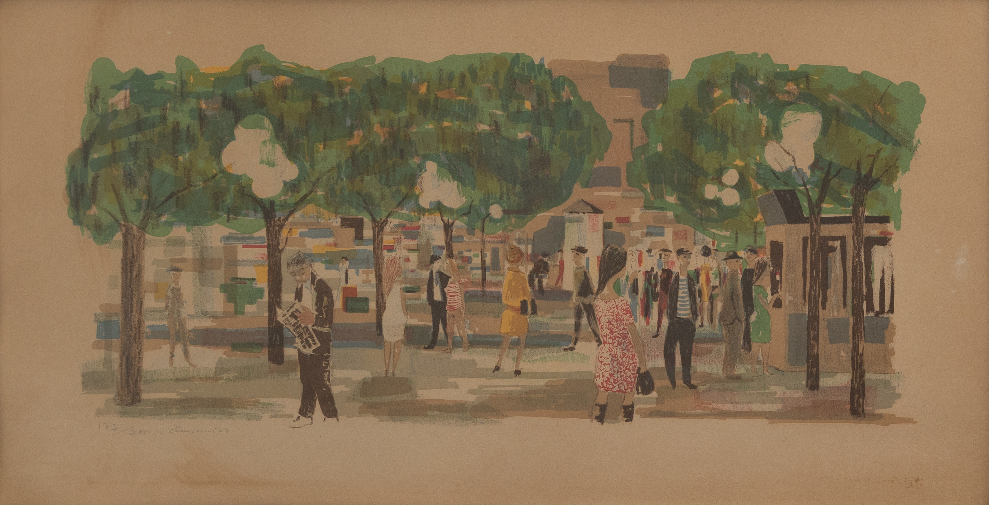 HARRY WICHMANN. Flanörer på kungsträdgården, litografi nr 172/200