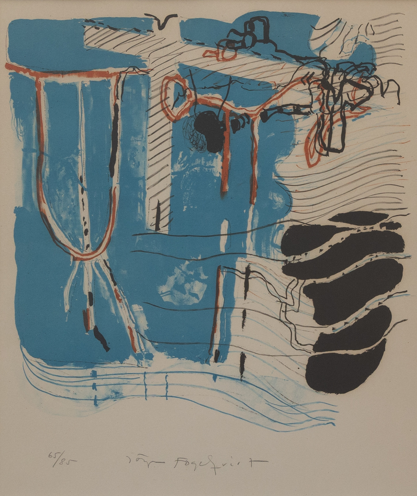 JÖRGEN FOGELQUIST. Komposition, litografi nr 65/85, signerad.