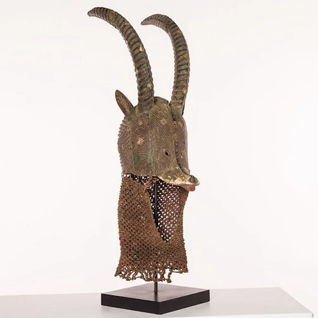 African Carved Wood Antelope Mask