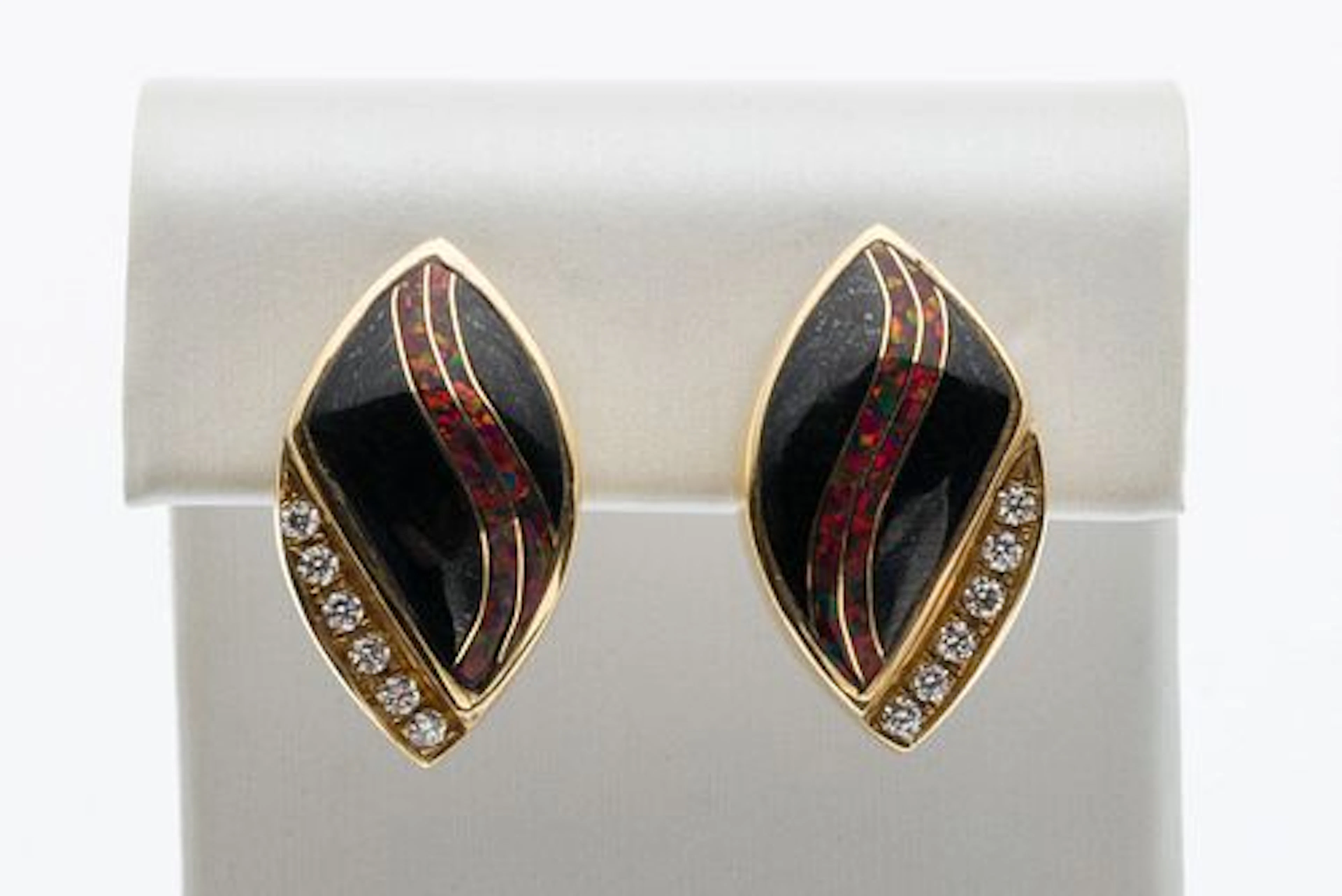 14K Onyx, Opal and Diamond Earrings