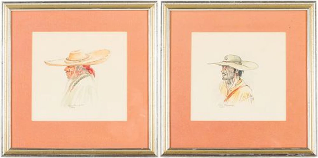 Geo. Phippen, Two Works of Gauchos, Watercolor