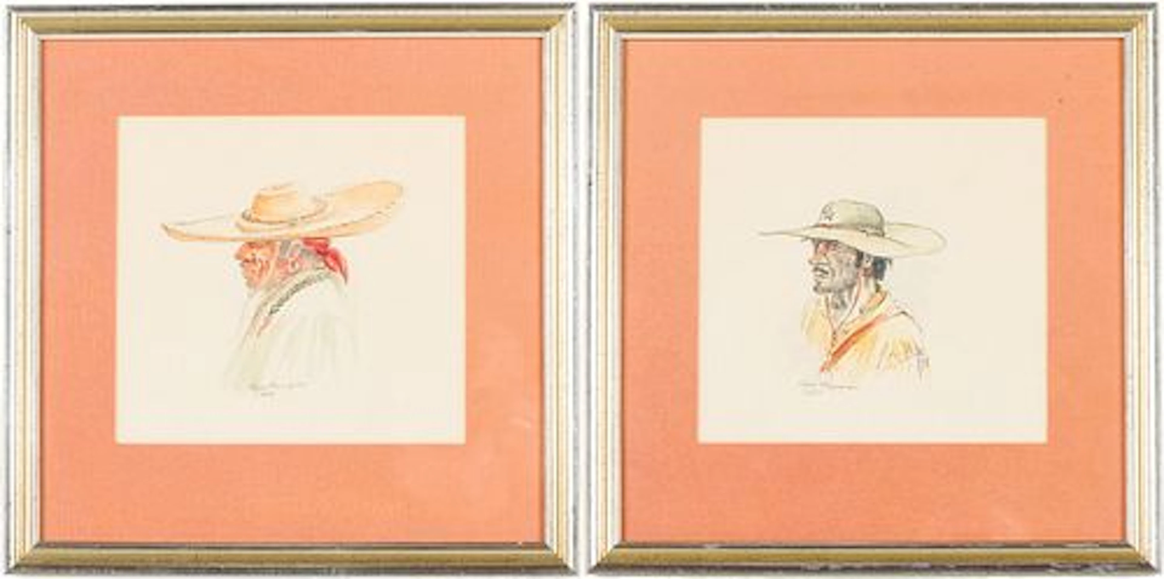 Geo. Phippen, Two Works of Gauchos, Watercolor