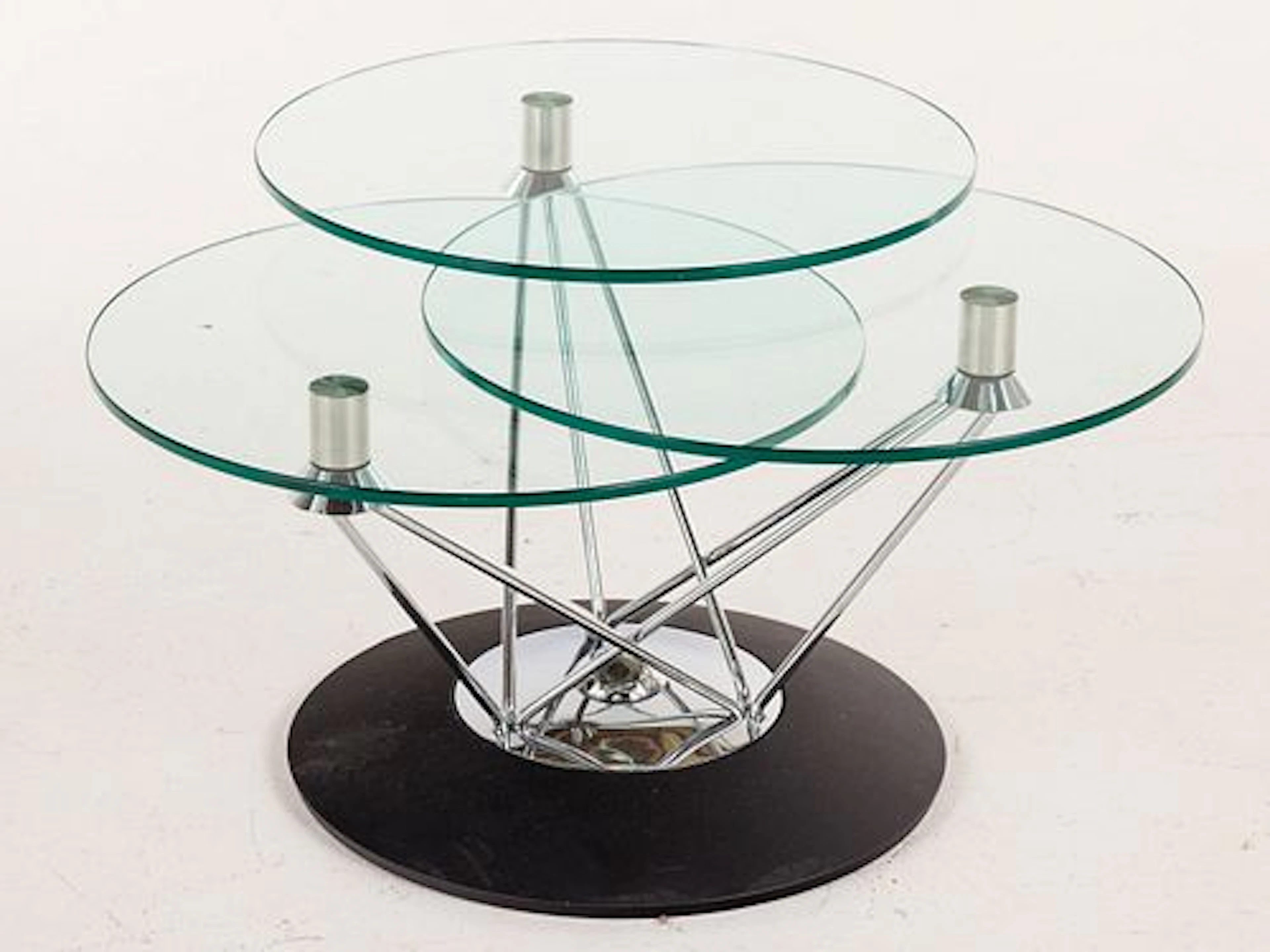 Modern Adjustable 3 Tier Chrome & Glass Table