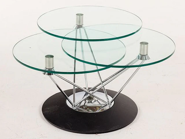 Modern Adjustable 3 Tier Chrome & Glass Table