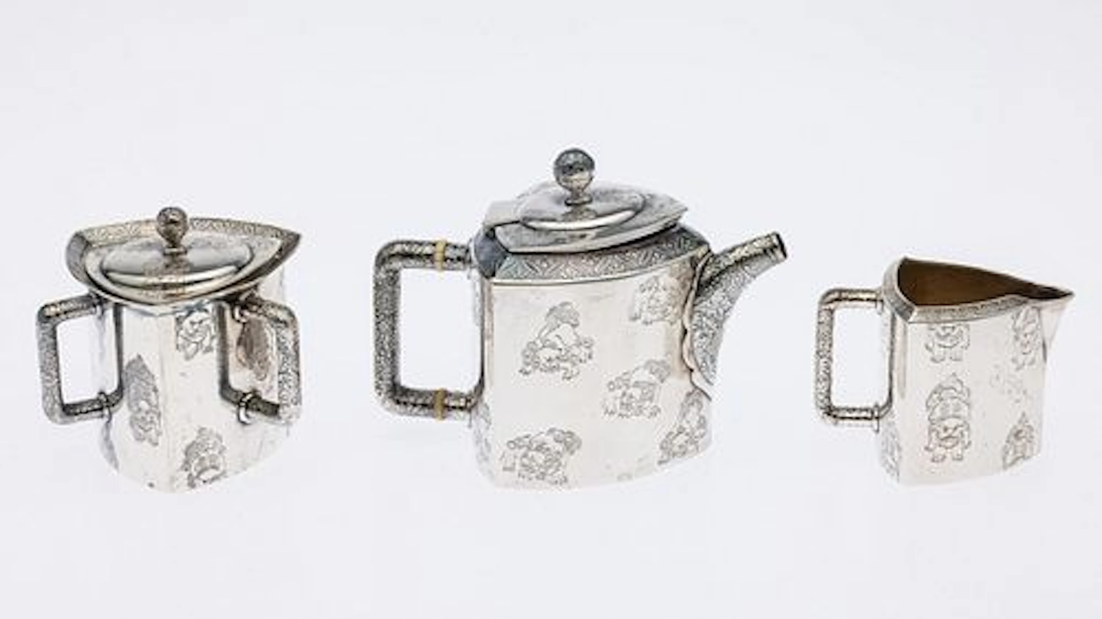 Tiffany & Co. 3 Piece Sterling Tea Set w Asian theme
