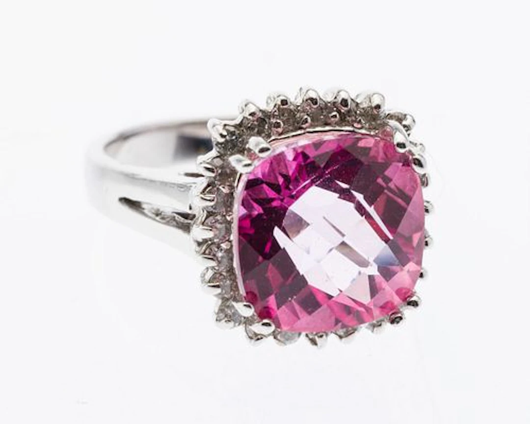 14K Gold, Pink Topaz and Diamond, Ring, Size 5.5