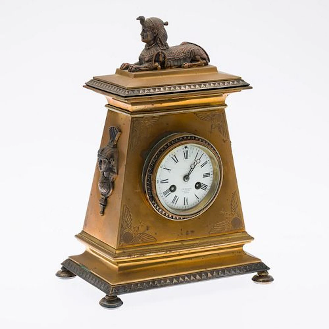 Egyptian Revival Bronze Mantle Clock, 19th C