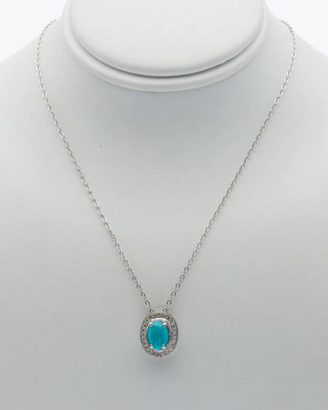 18K White Gold, Turquoise and Diamond Pendant