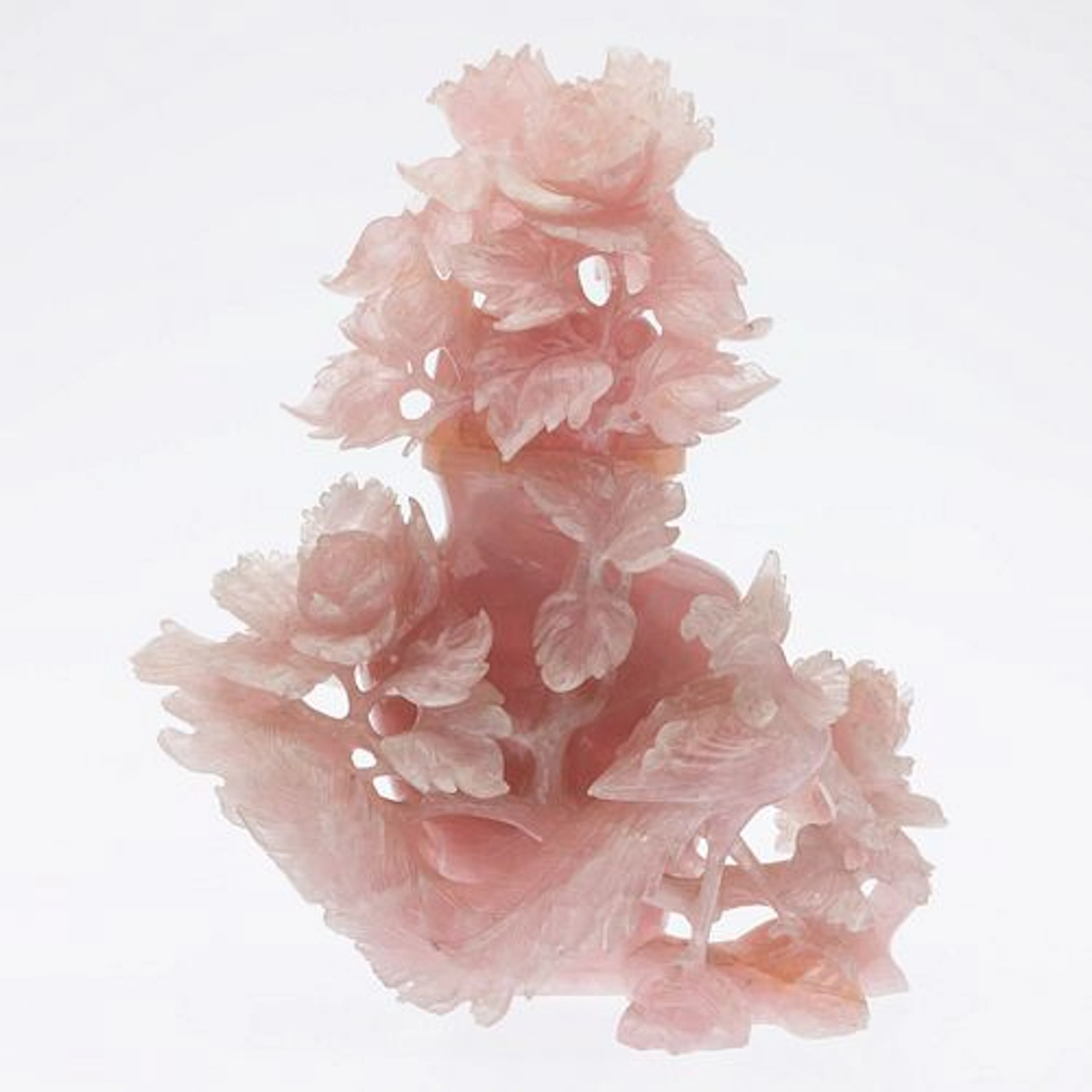 Chinese Carved Pink Quartz Urn
