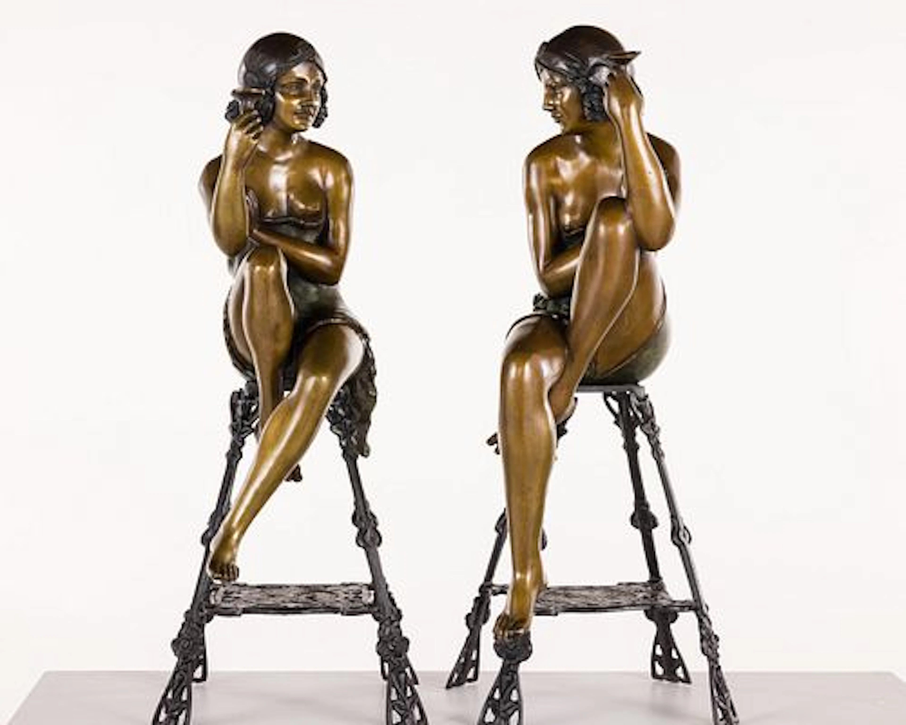 After Ferdinando Deluca, 2 Bronze Champagne Girls
