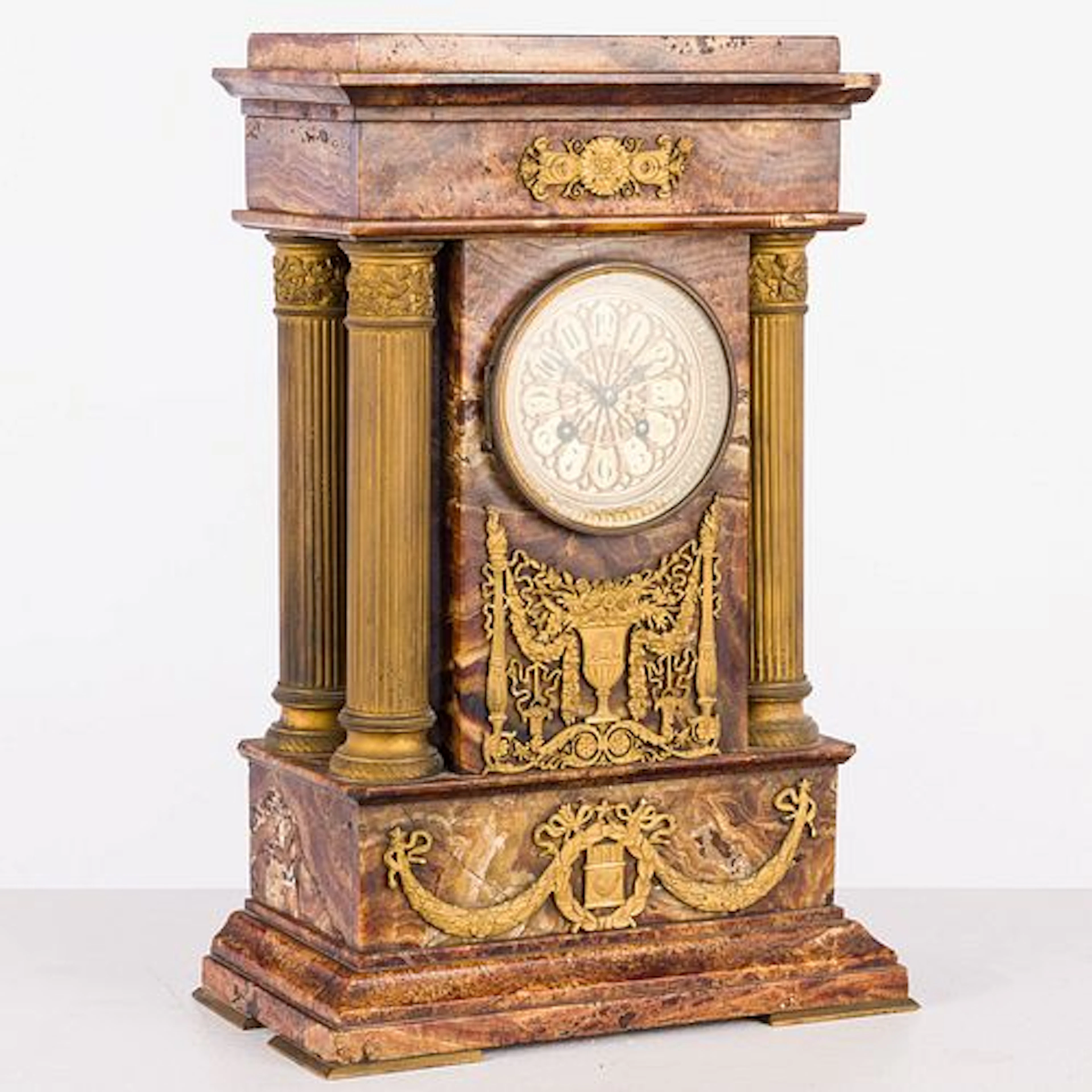 French Agate and Gilt Metal Mantle Clock, 19th C
