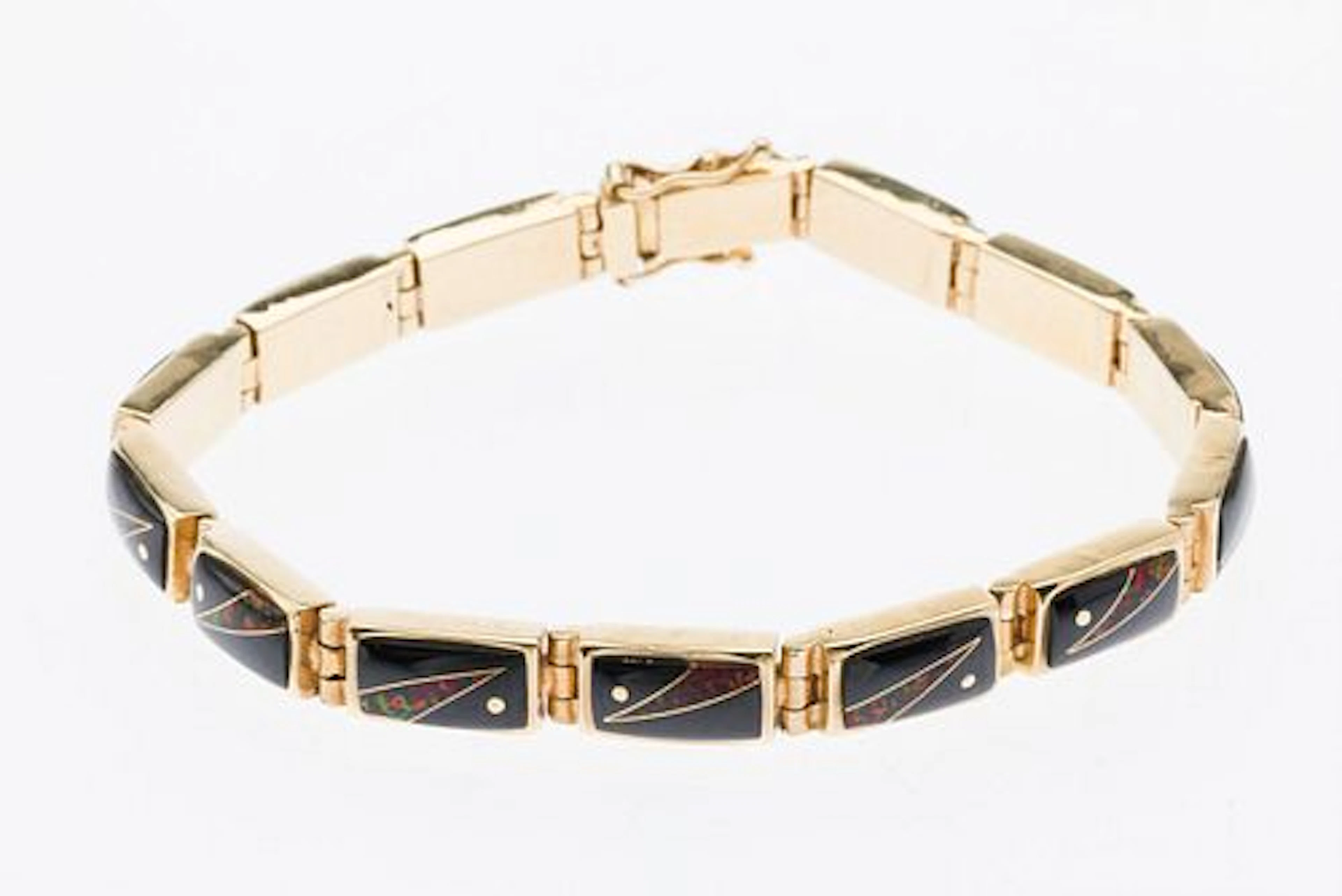 14K Gold, Onyx and Opal Bracelet