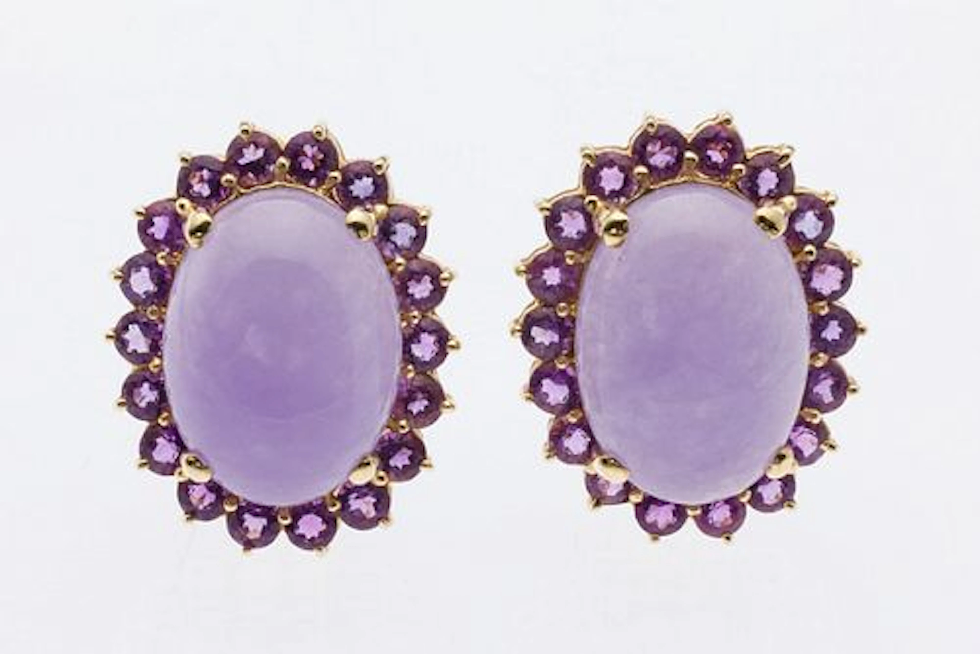Pair of Lavender Jadeite and Amethyst 14K Earrings