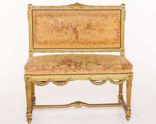 Louis XVI Style Giltwood Tapestry-Upholstered Settee