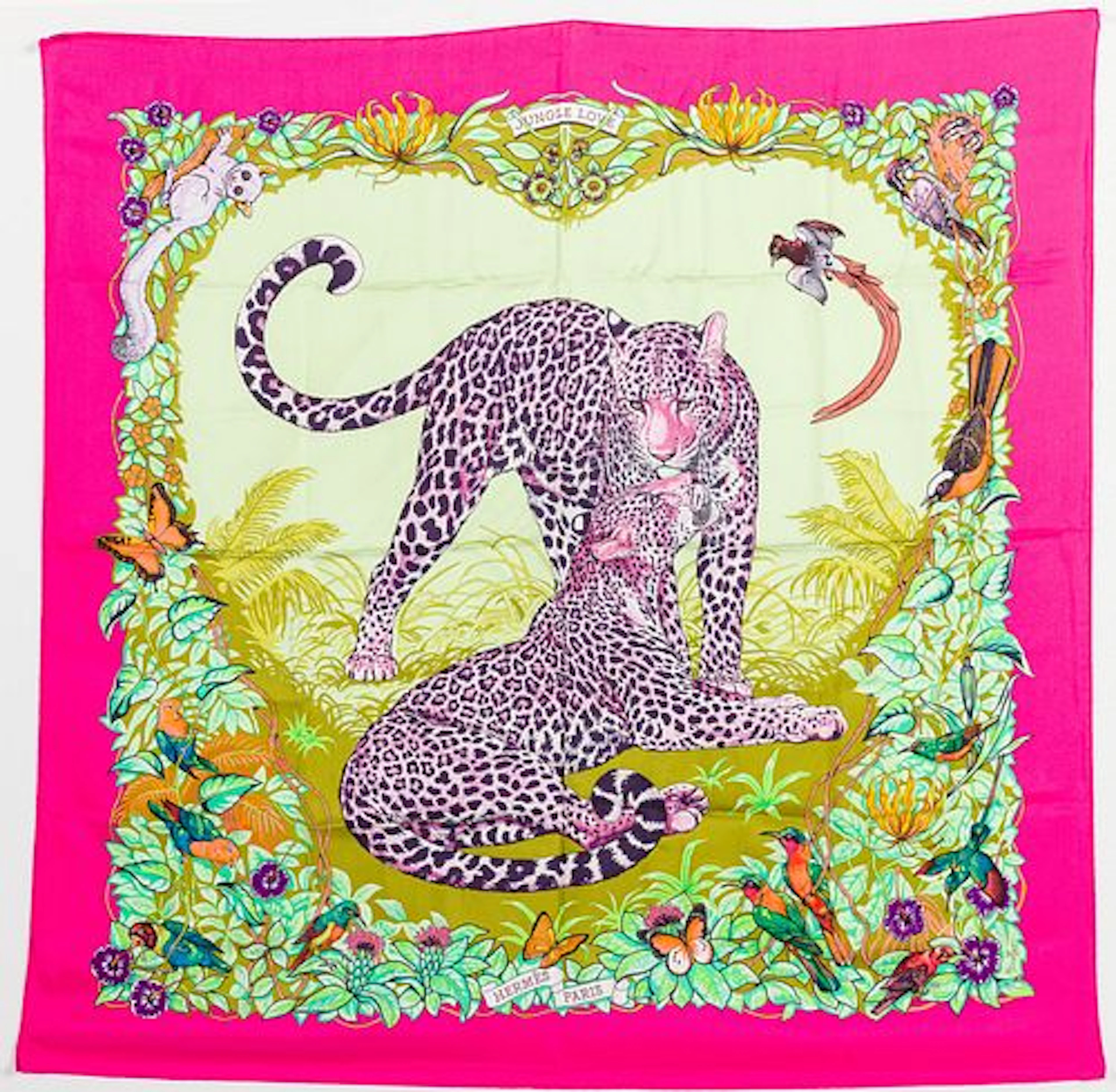Hermes Jungle Love Silk Scarf in Pink