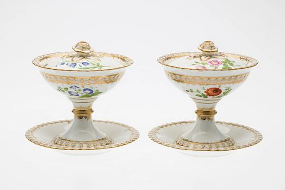 Pair of Victorian Floral Porcelain Compotes, 19th C