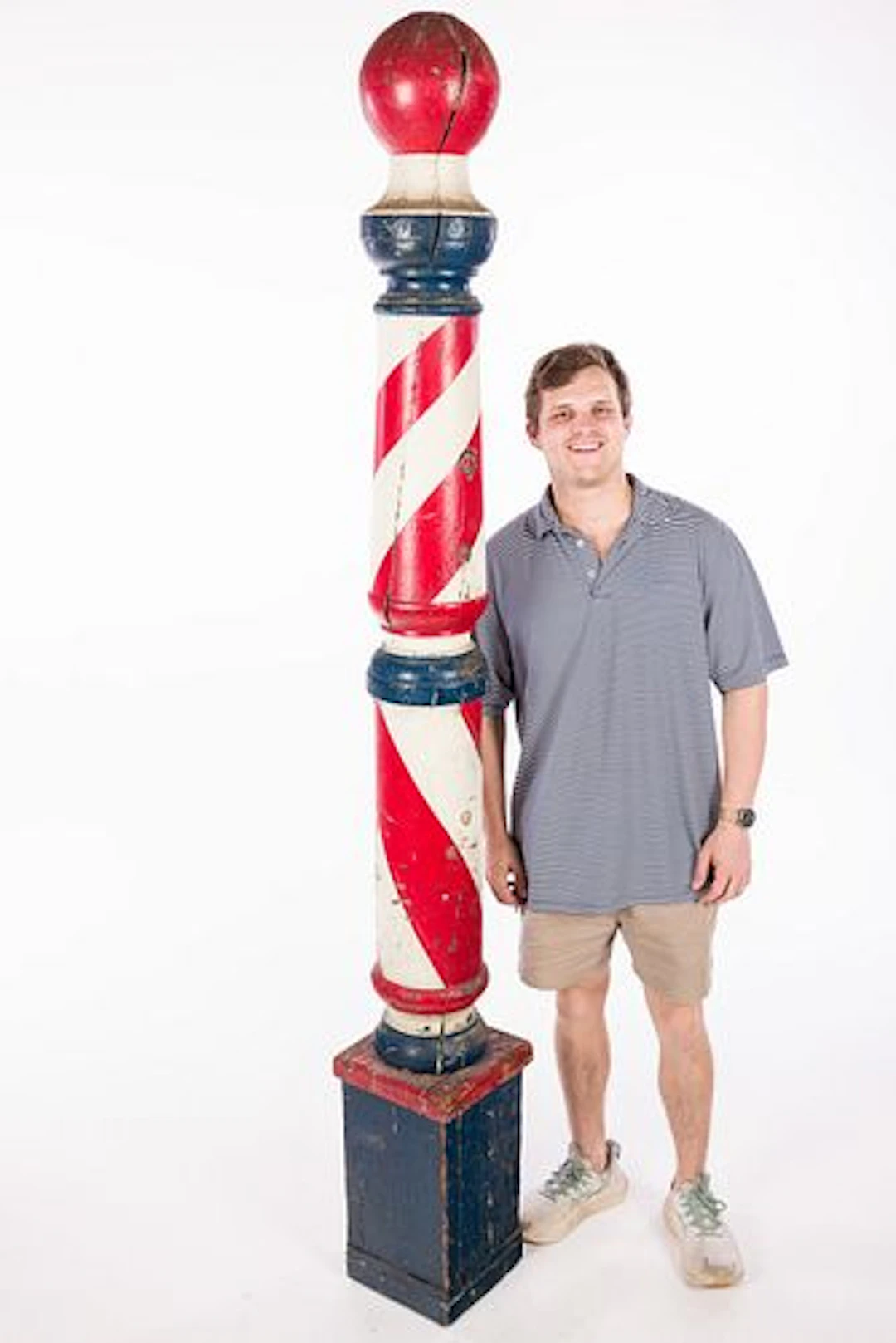 Antique Painted Wood Barber Pole