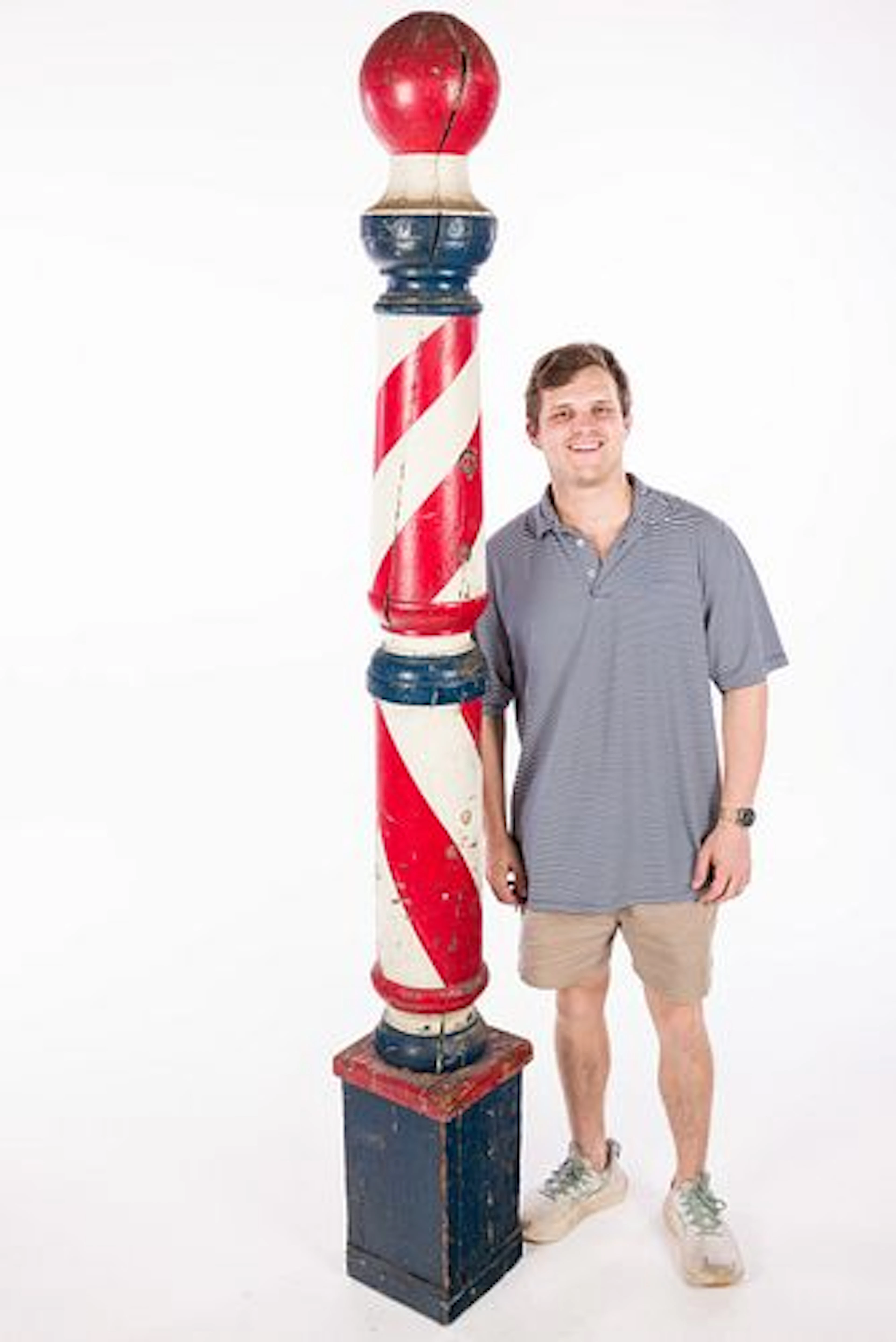 Antique Painted Wood Barber Pole