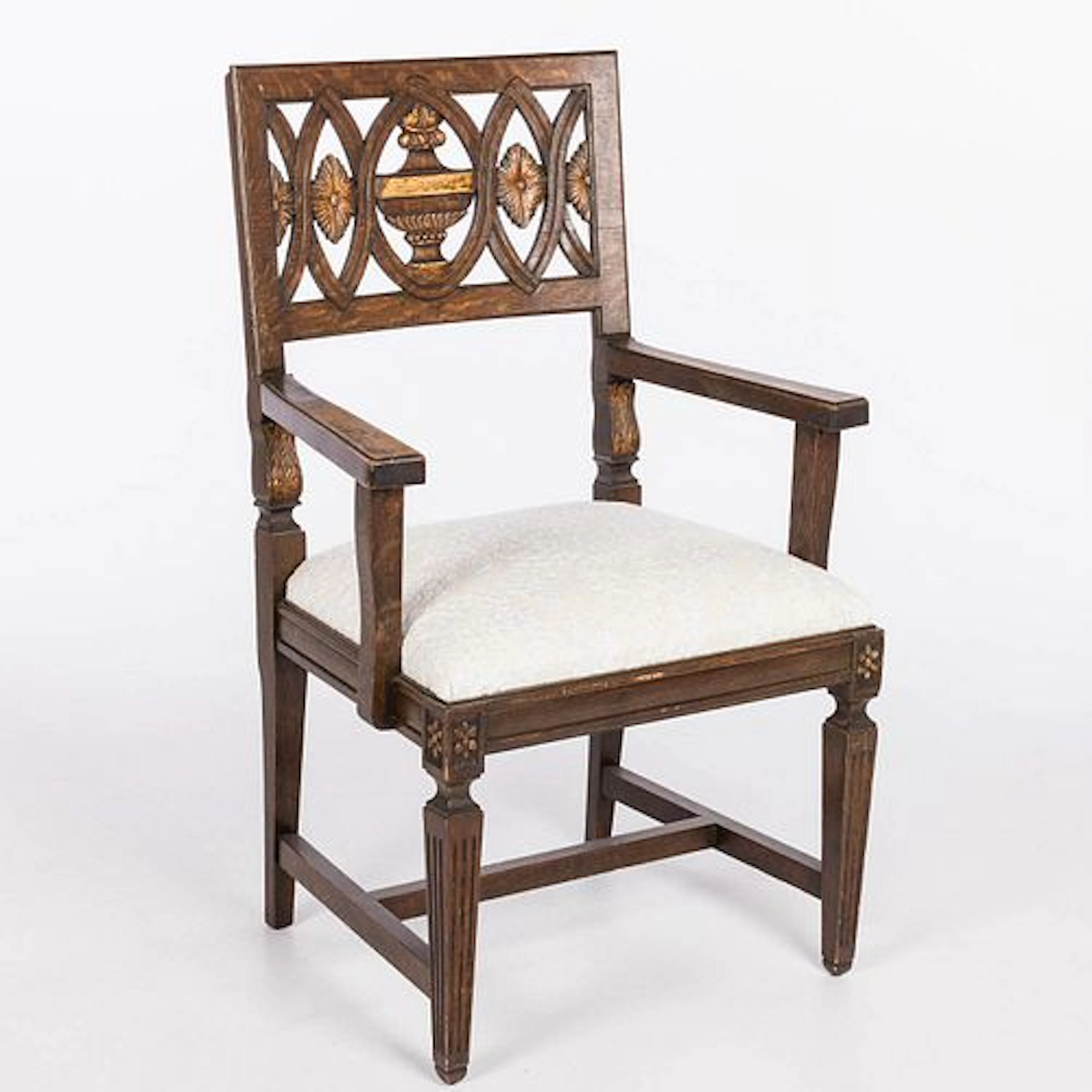 Neoclassical Style Oak Open Armchair