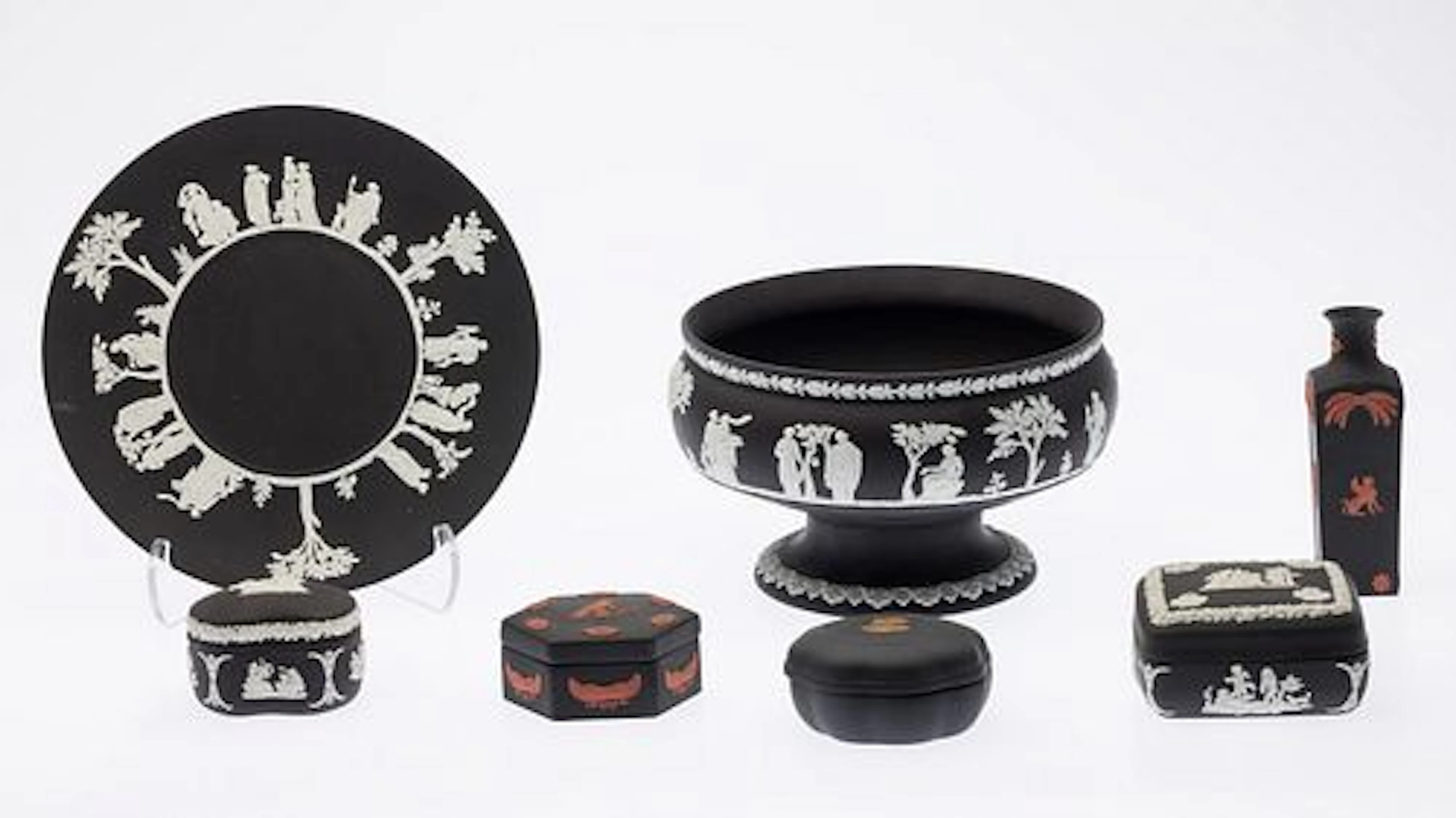 7 Pieces of Wedgwood Black Jasperware Articles