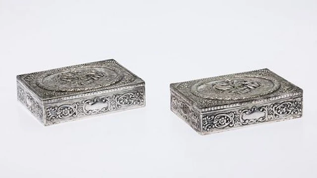 Pair of Italian Silver Repousse Boxes