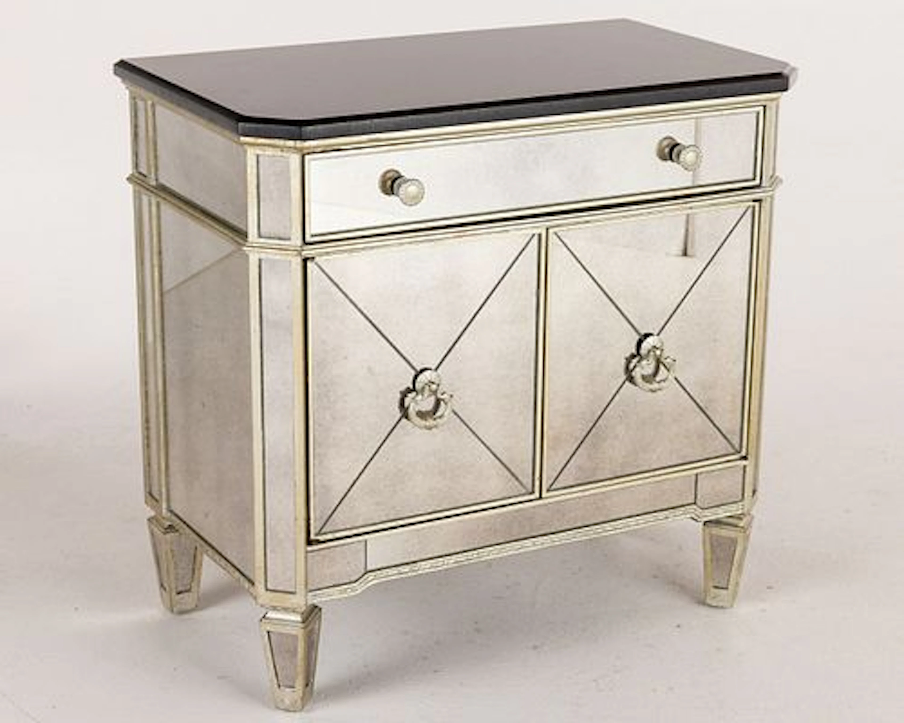 Mirrored Side Cabinet with Marble Top