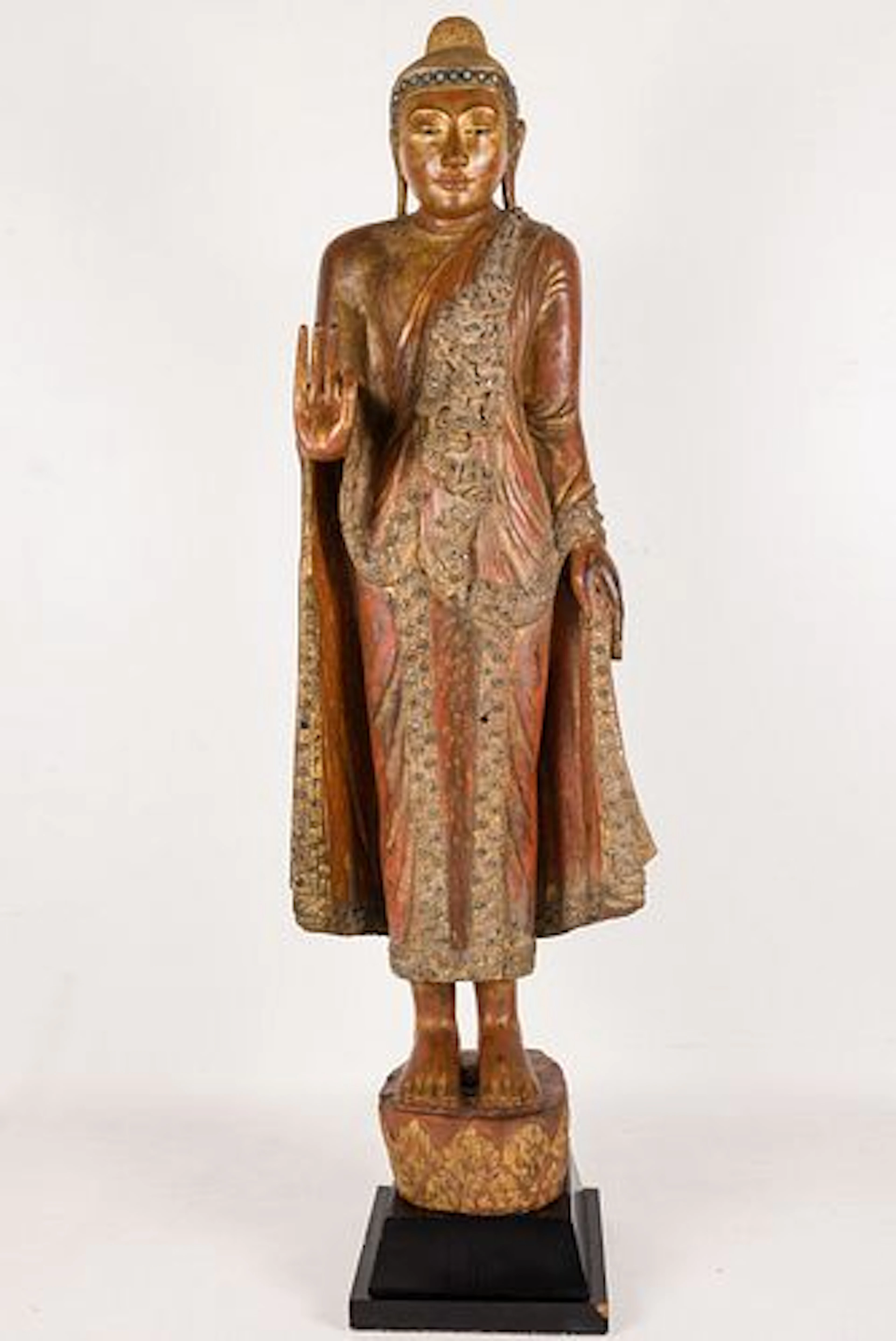 Monumental Burmese Carved Giltwood Buddha, 19th Century