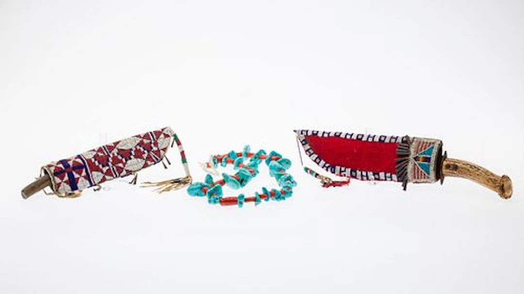 2 Native American Knives &Turquoise & Coral Necklace