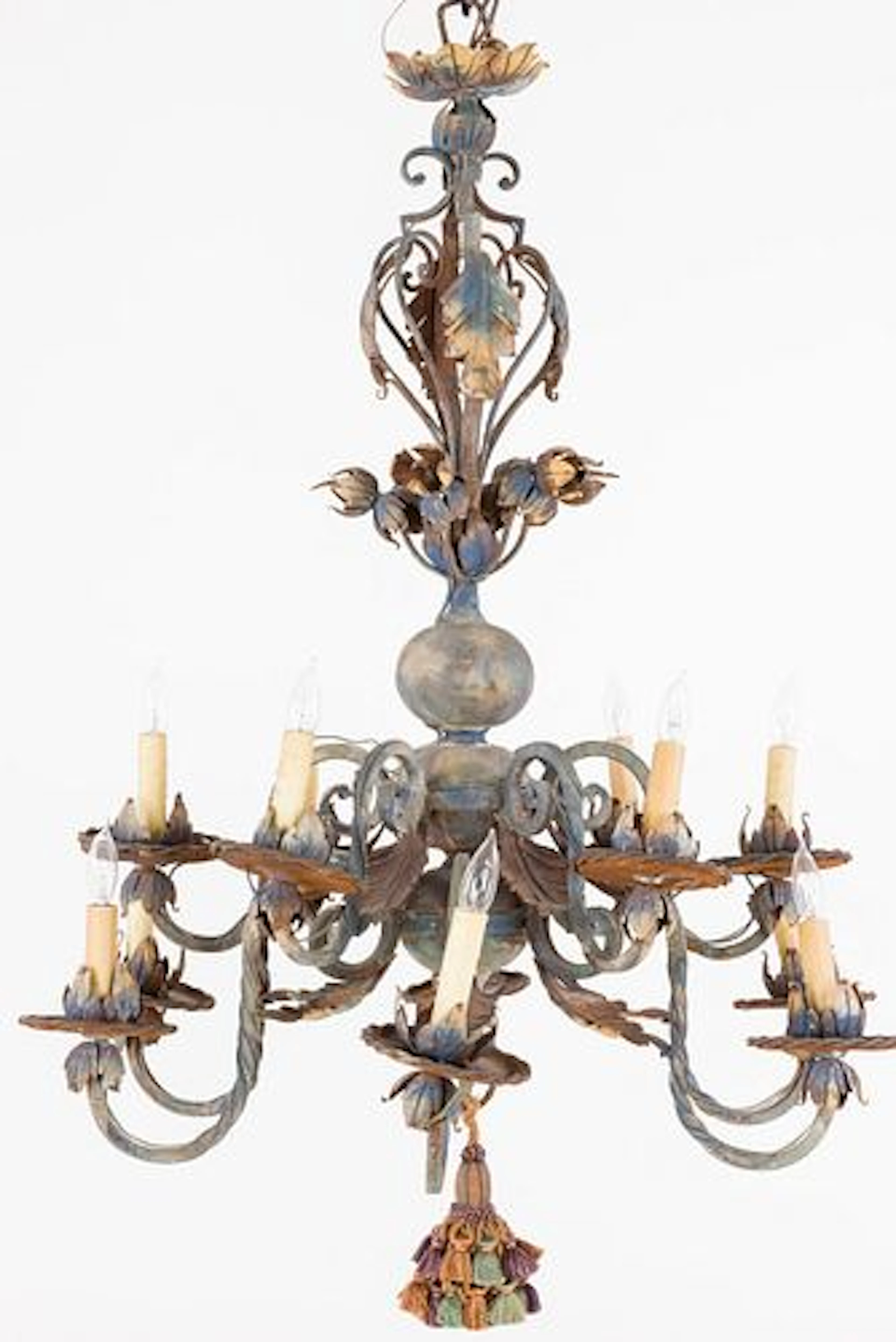 Wrought Iron 12-Light Chandelier, Electrified