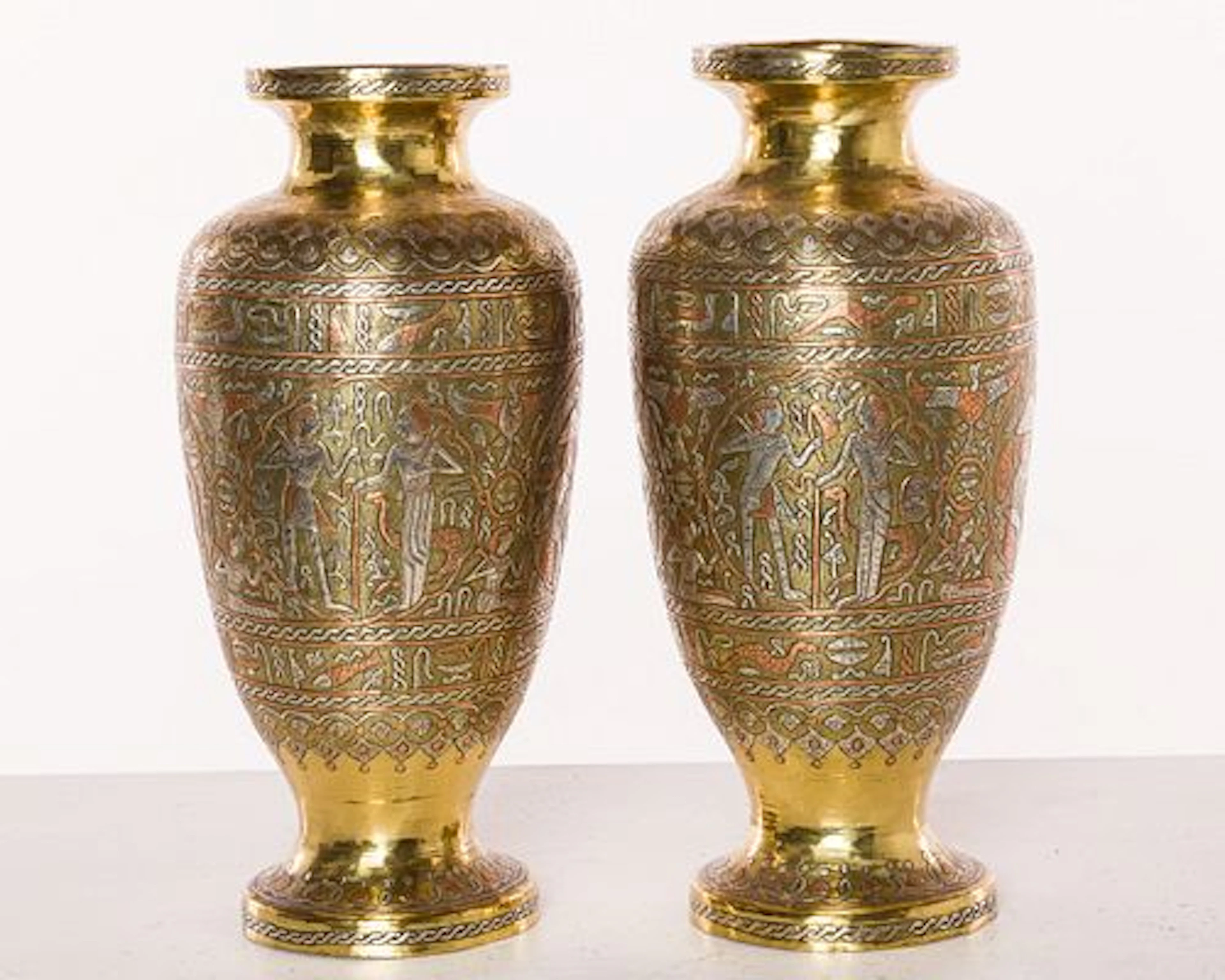Pair of Egyptian Revival Brass Vases