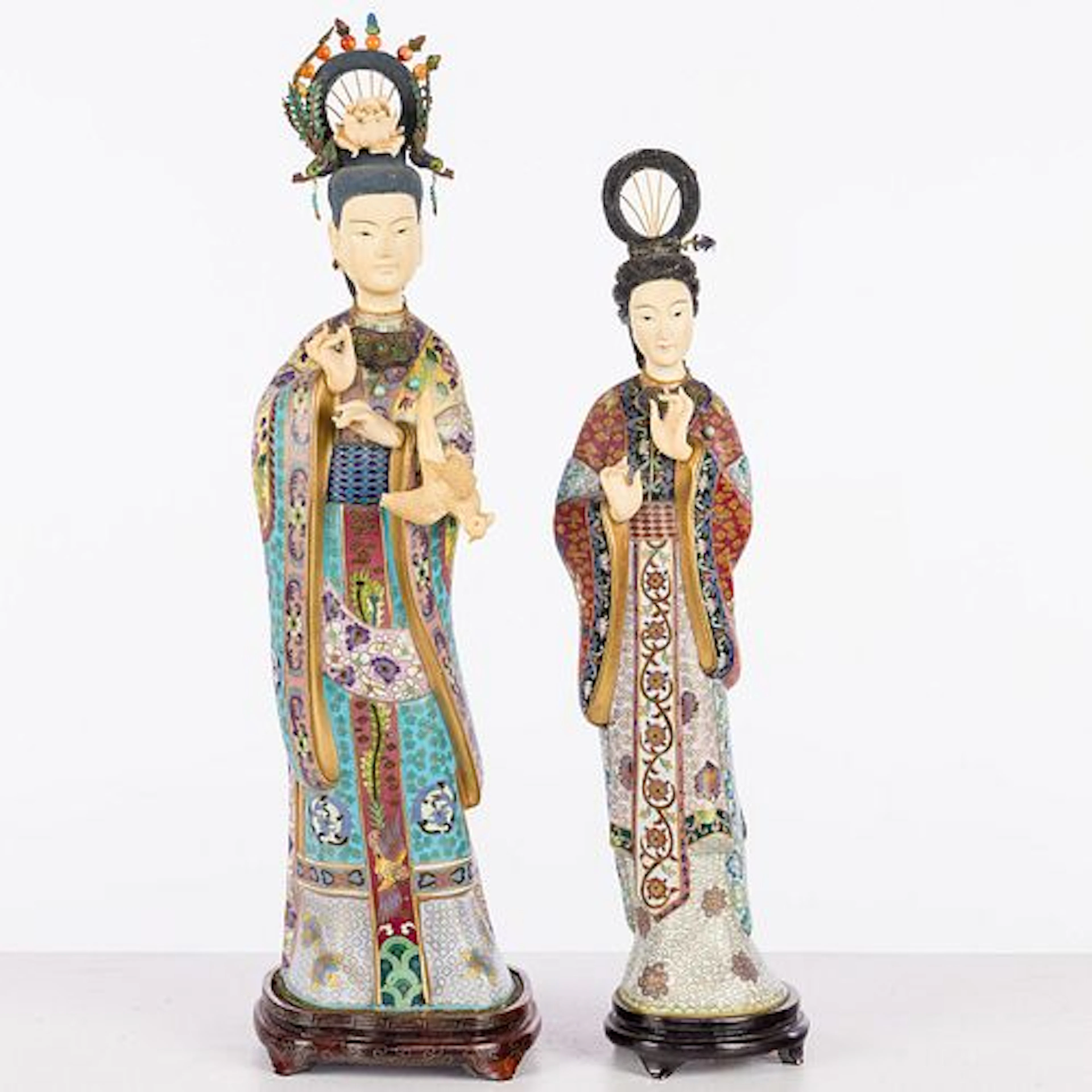 Pair of Chinese Cloisonne Figurines