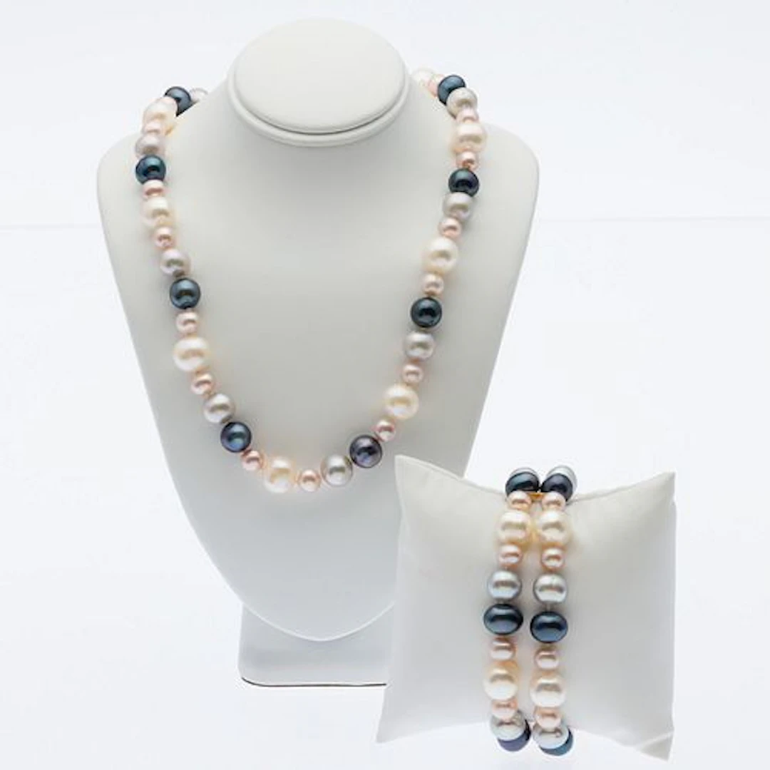 Pearl Necklace & Bracelet with 14K Gold Clasps