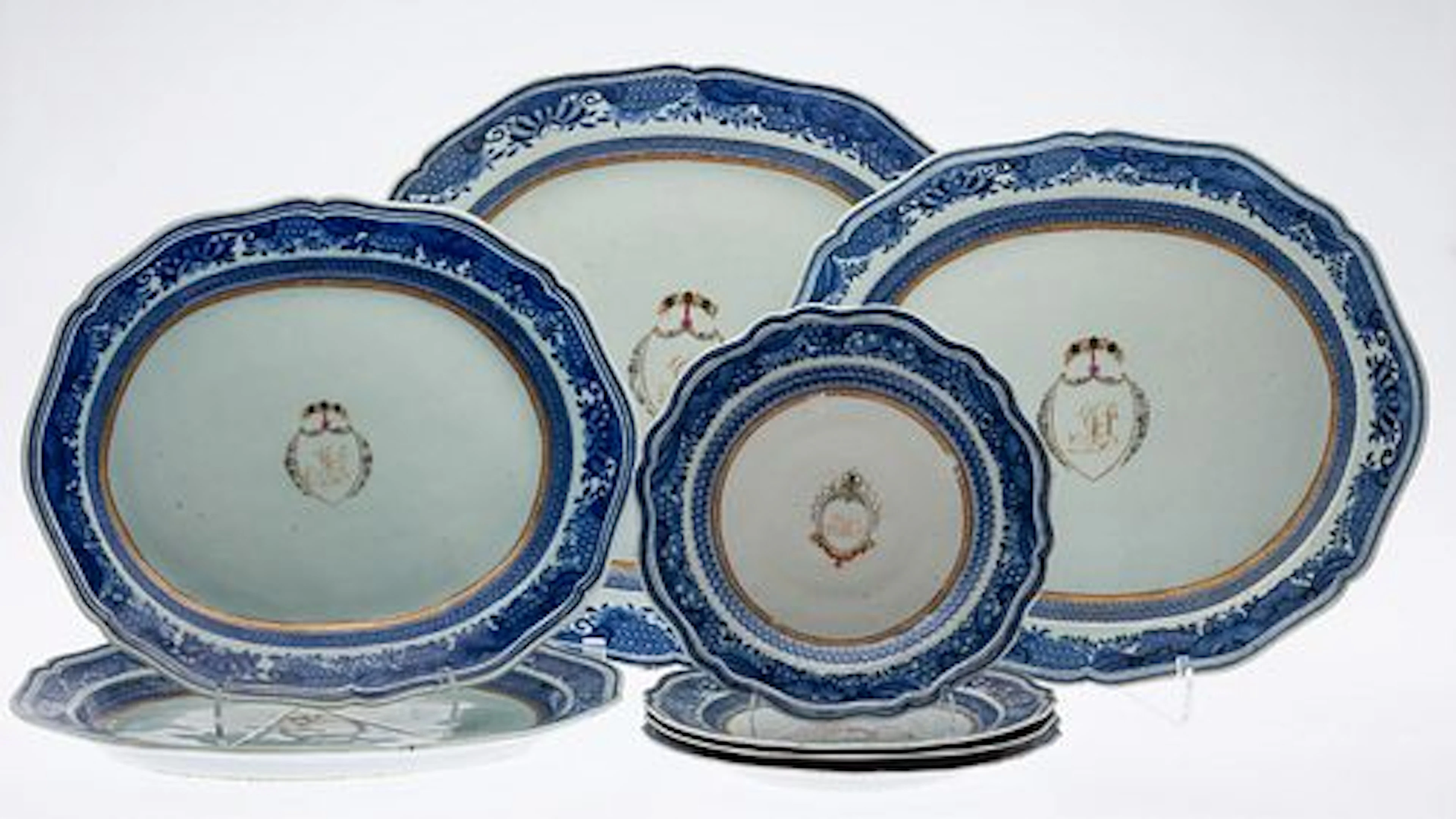 4 Chinese Export Platters & 4 Plates w/ Armorials