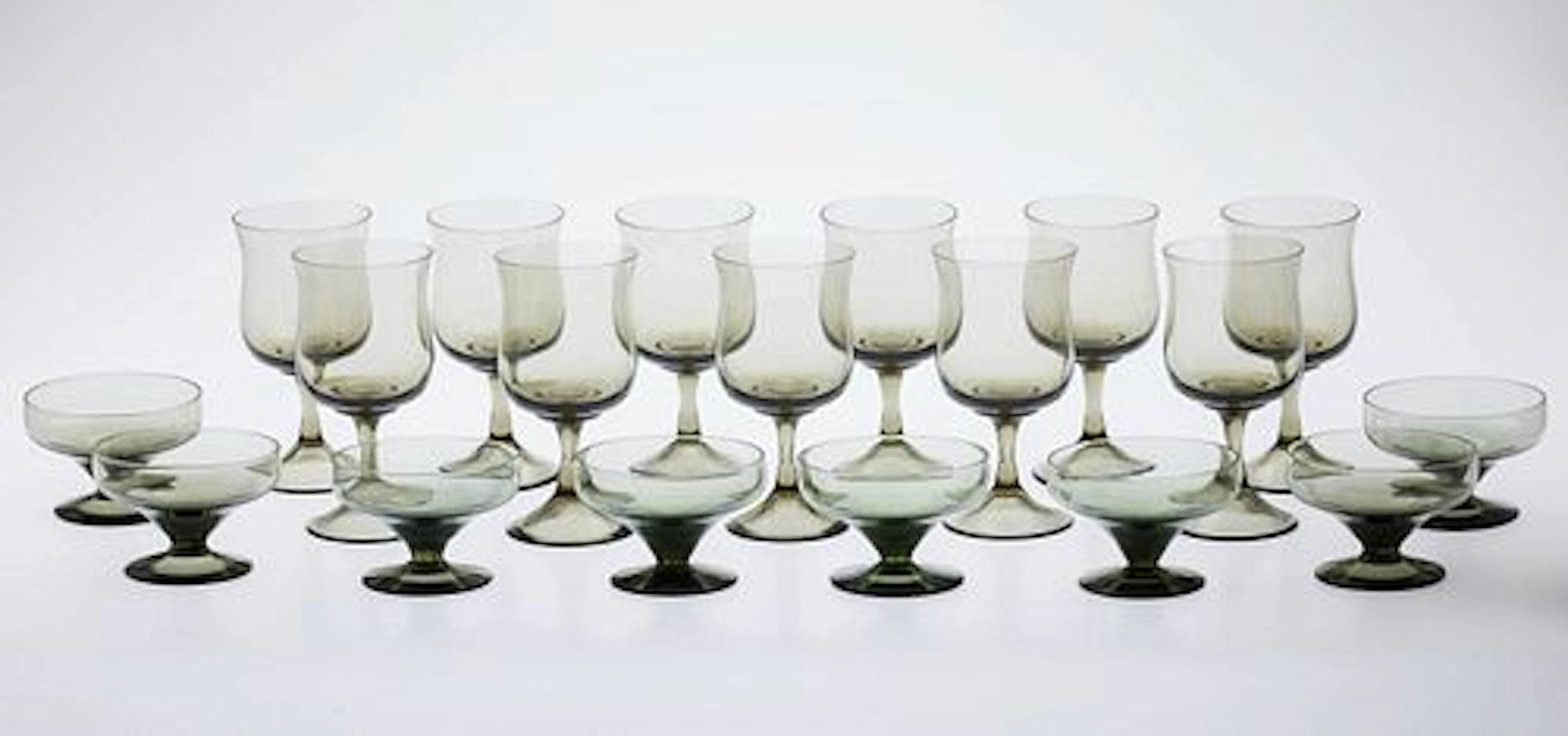 Smokey Black Glass Sherbert and Wine Glasses, 19 pcs