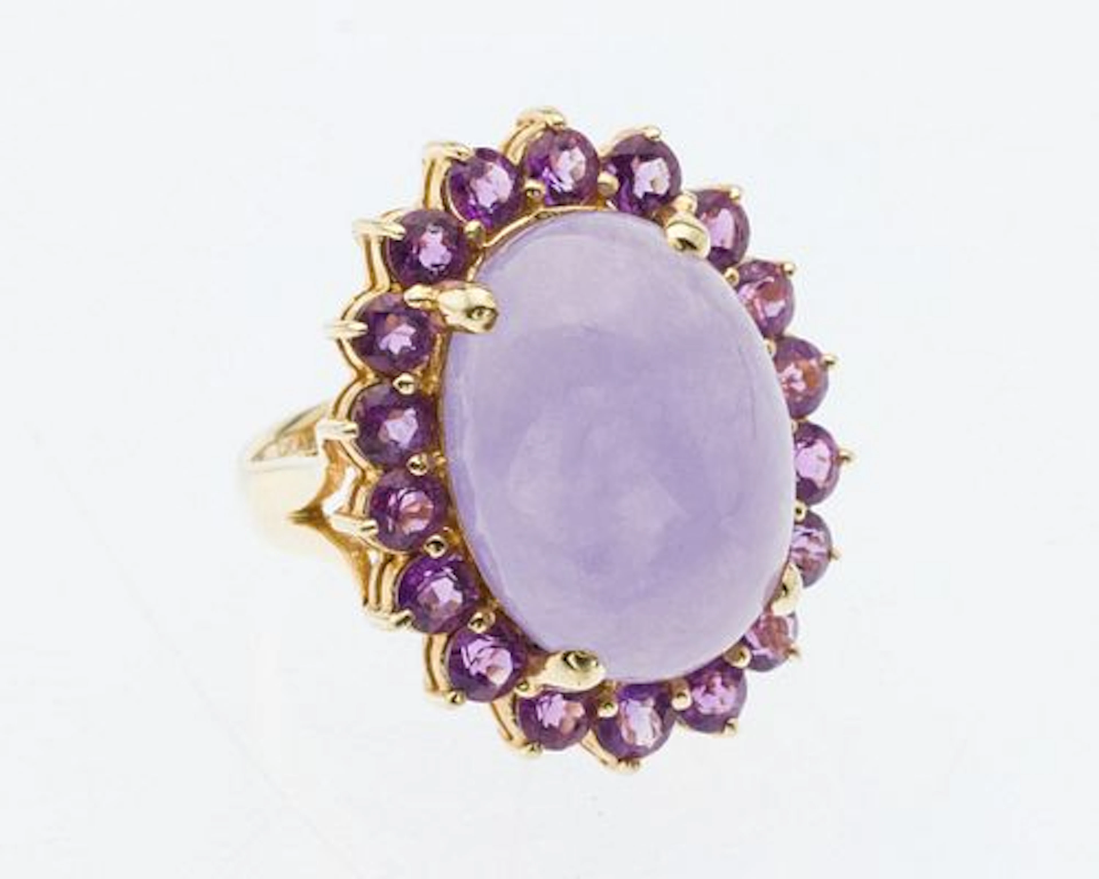 Lavender Jadeite, Amethyst and 14K Gold Ring, Size 5