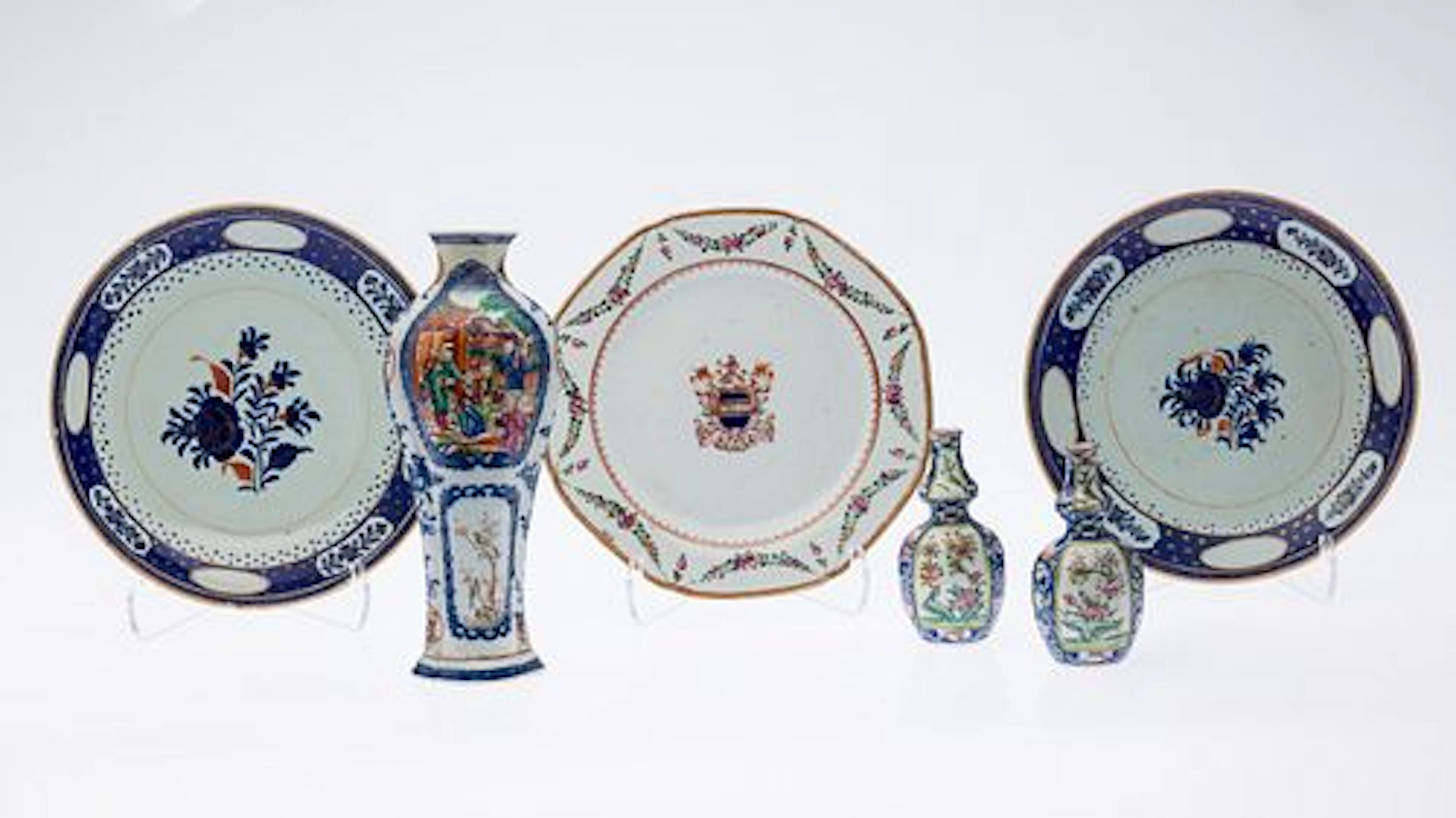 3 Chinese Export Plates and 3 Vases, 18th Century