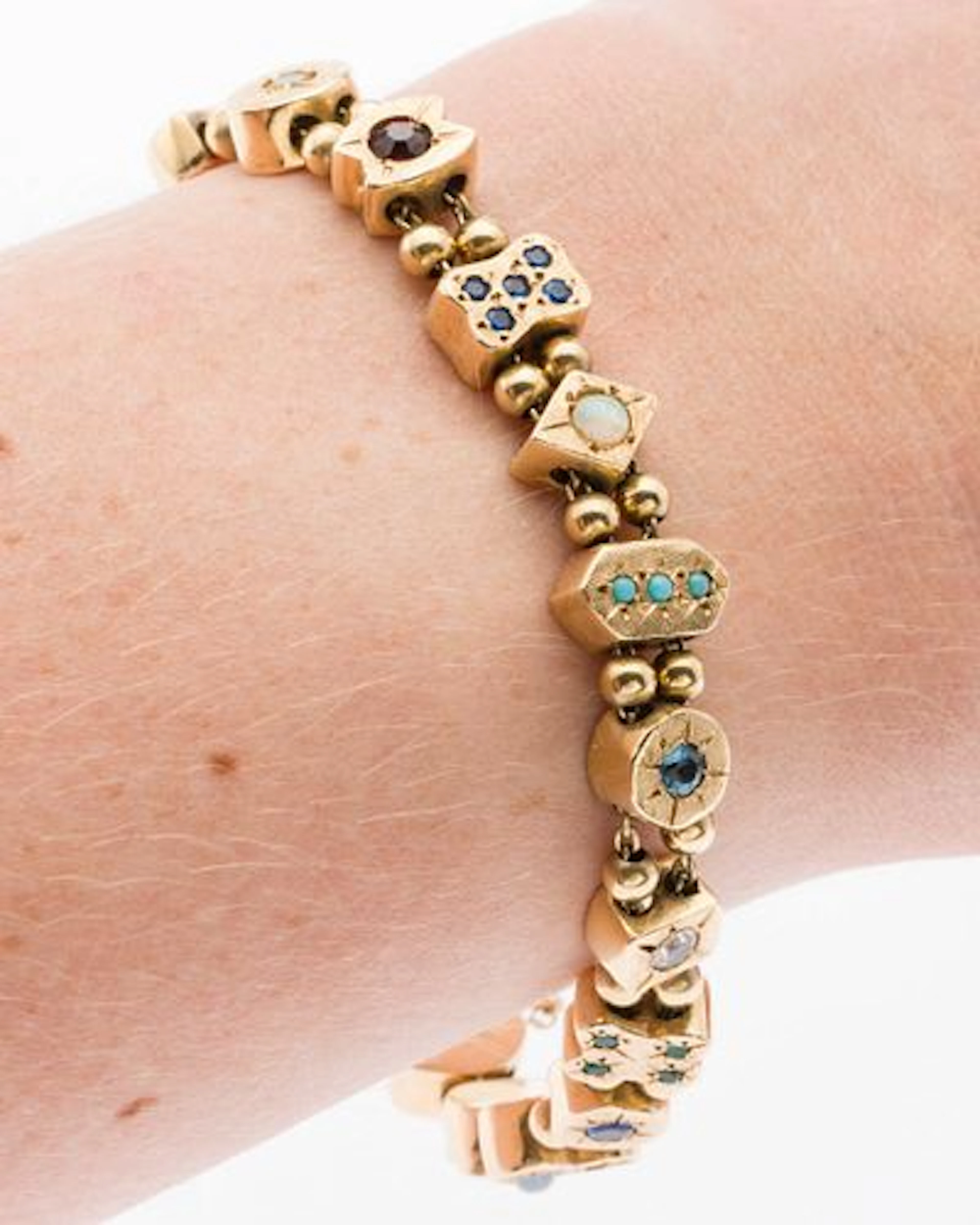 14K Gold and Gemstone Sliding Bracelet