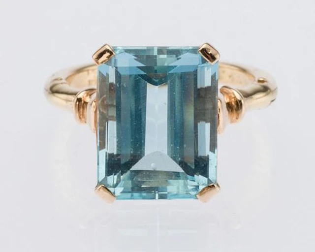 Aquamarine and 14K Gold Ring, Size 8.5
