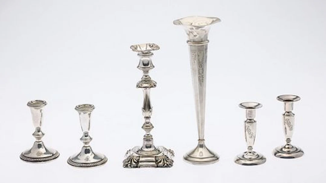 2 Prs Strling Candlesticks, Plate Candlestick & Vase