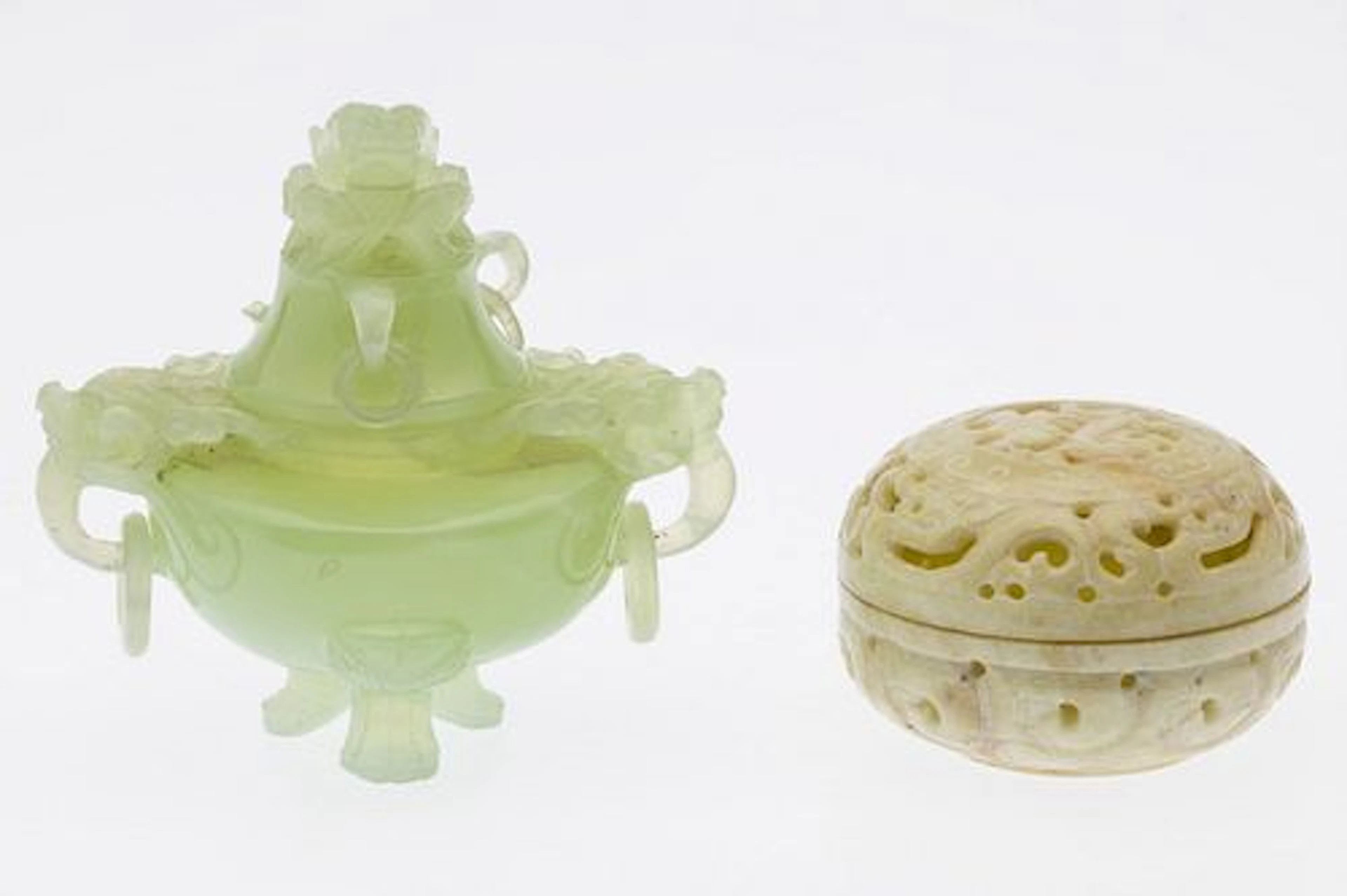 Chinese Quartz Incense Burner & Stone Lidded Box