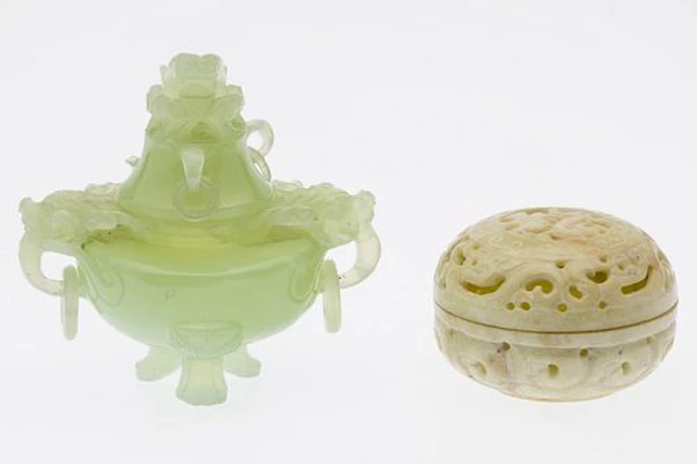 Chinese Quartz Incense Burner & Stone Lidded Box