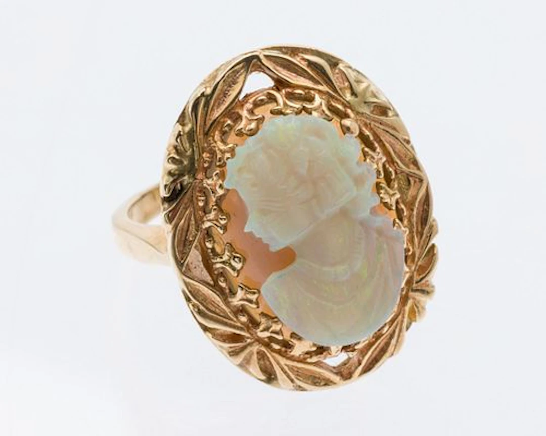 Opal and 14K Gold Cameo Ring, Size 7.5